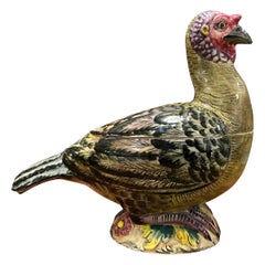 1960s Signed Italian Hand Painted Turkey Tureen