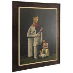 1960s Signed Oil on Board Mother and Children