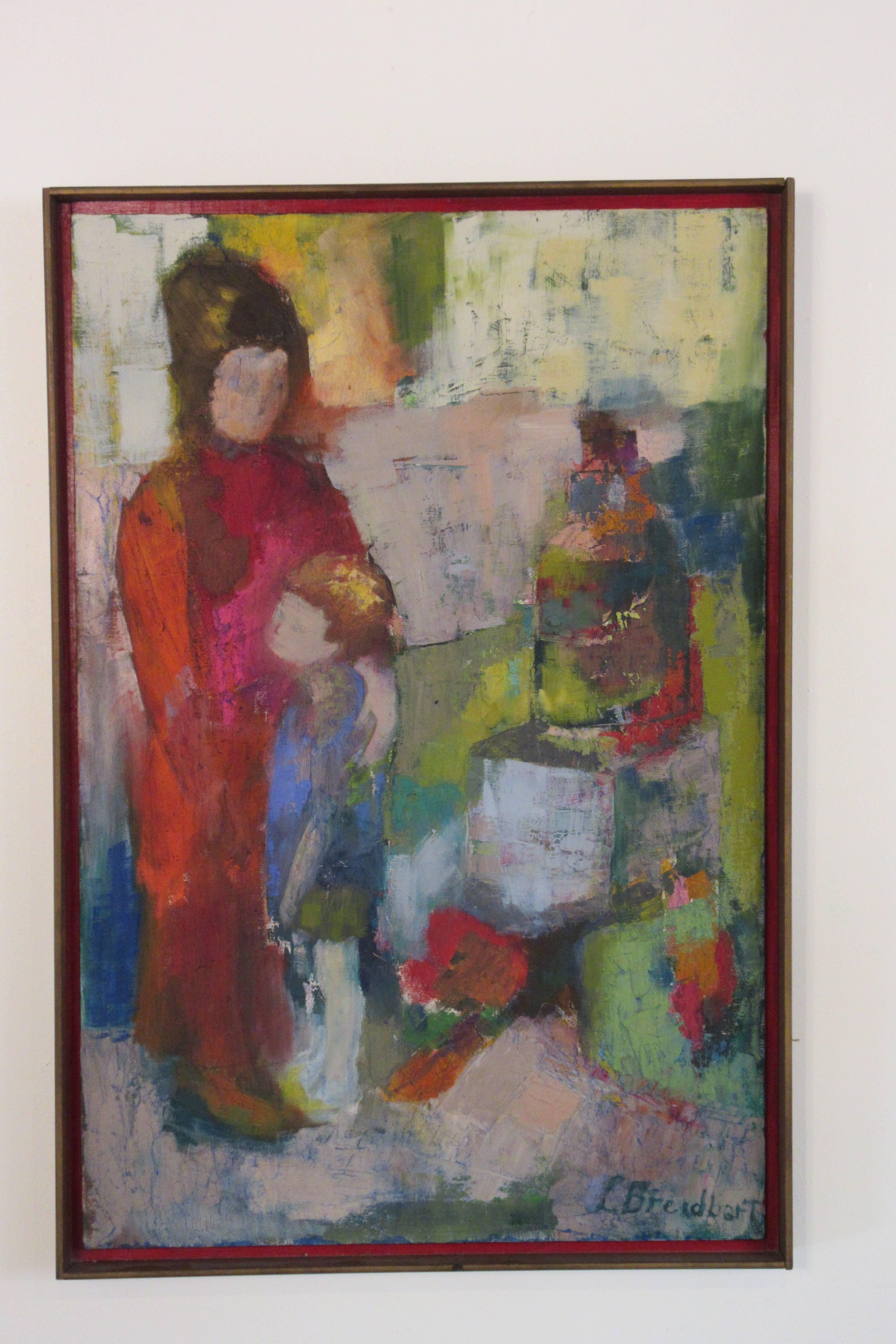 1960s signed oil on canvas mother and child.