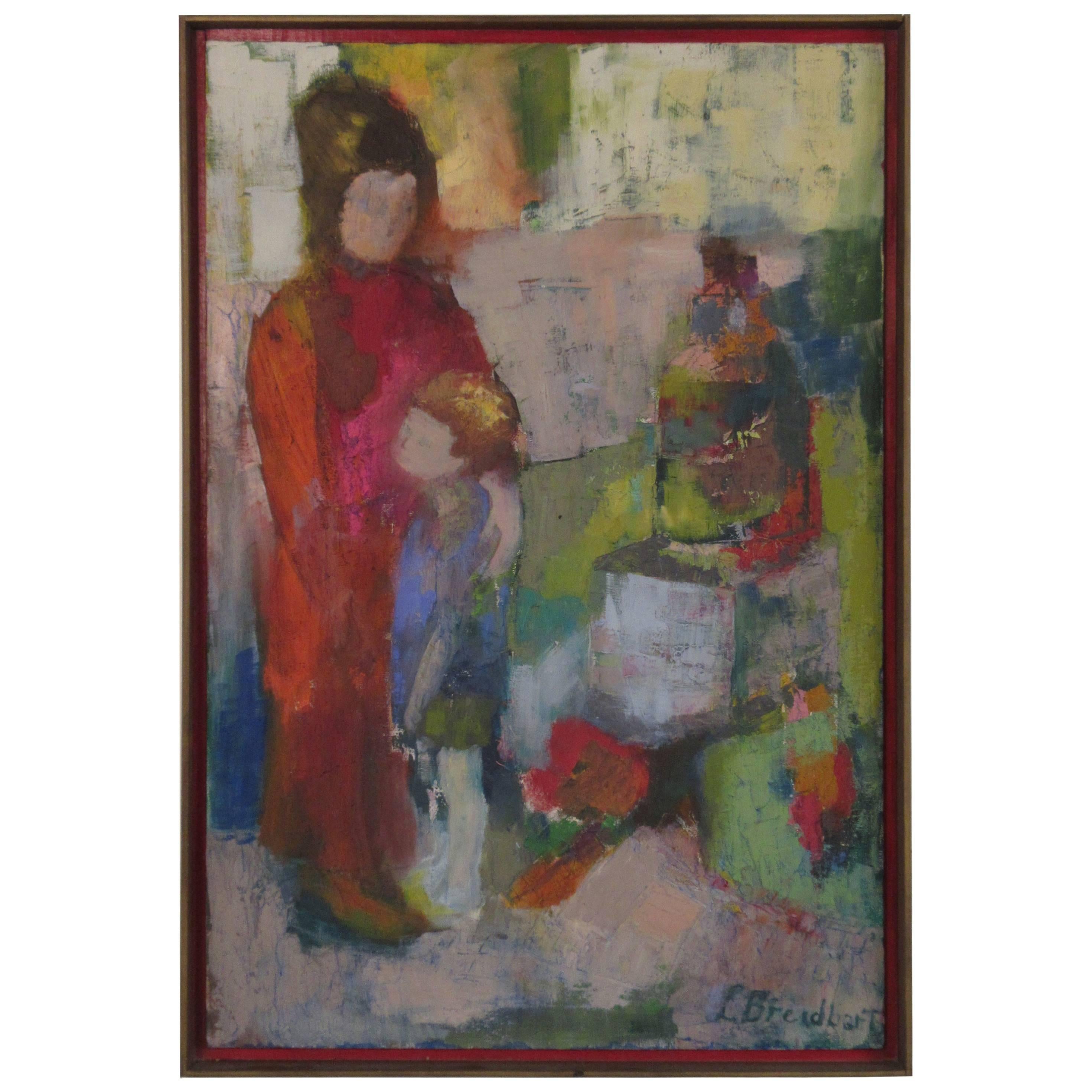 1960s Signed Oil on Canvas Mother and Child