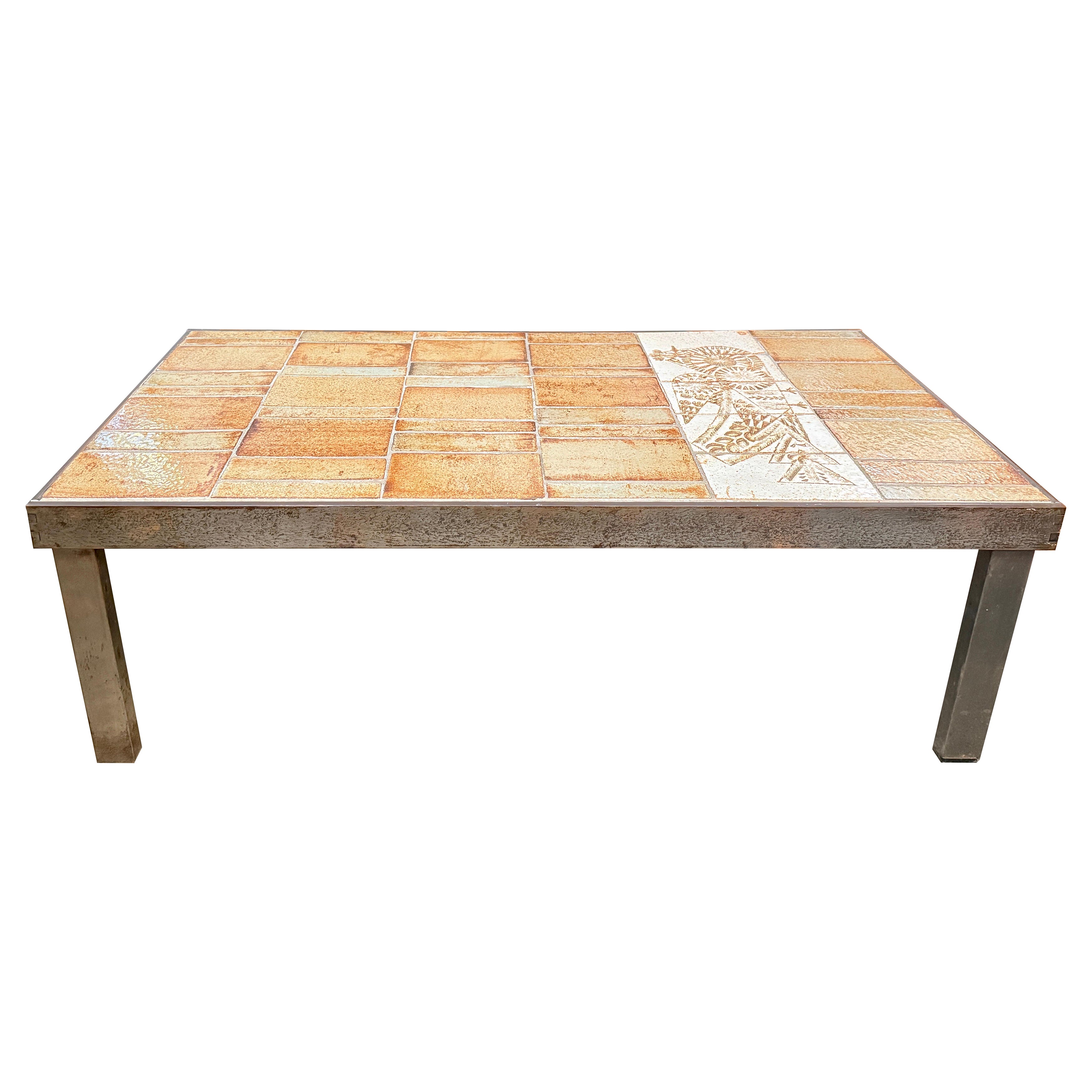 Table basse en acier et céramique signée Roger Capron, 1960 en vente