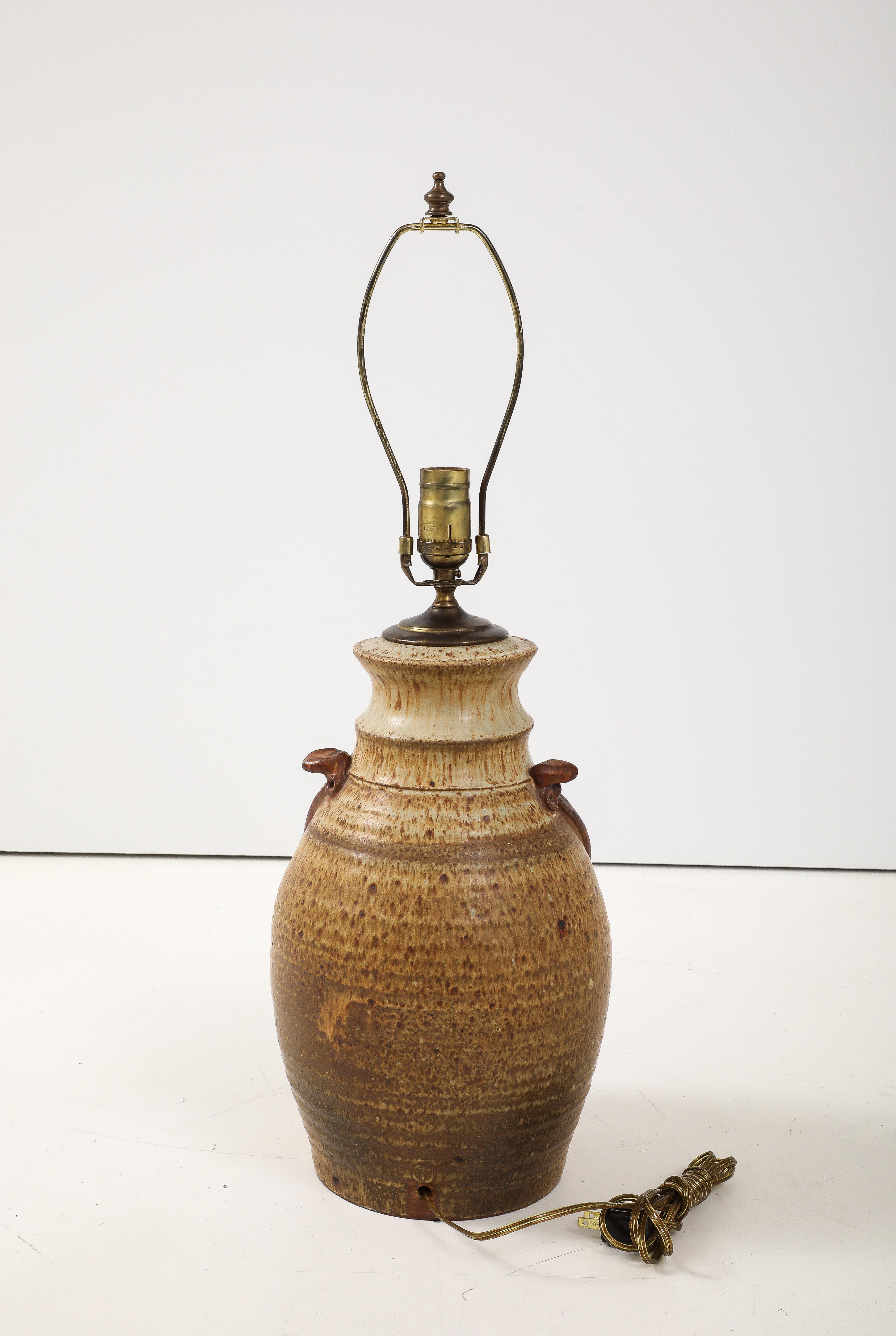 American 1960's Signed Studio Made Pottery Table Lamp For Sale