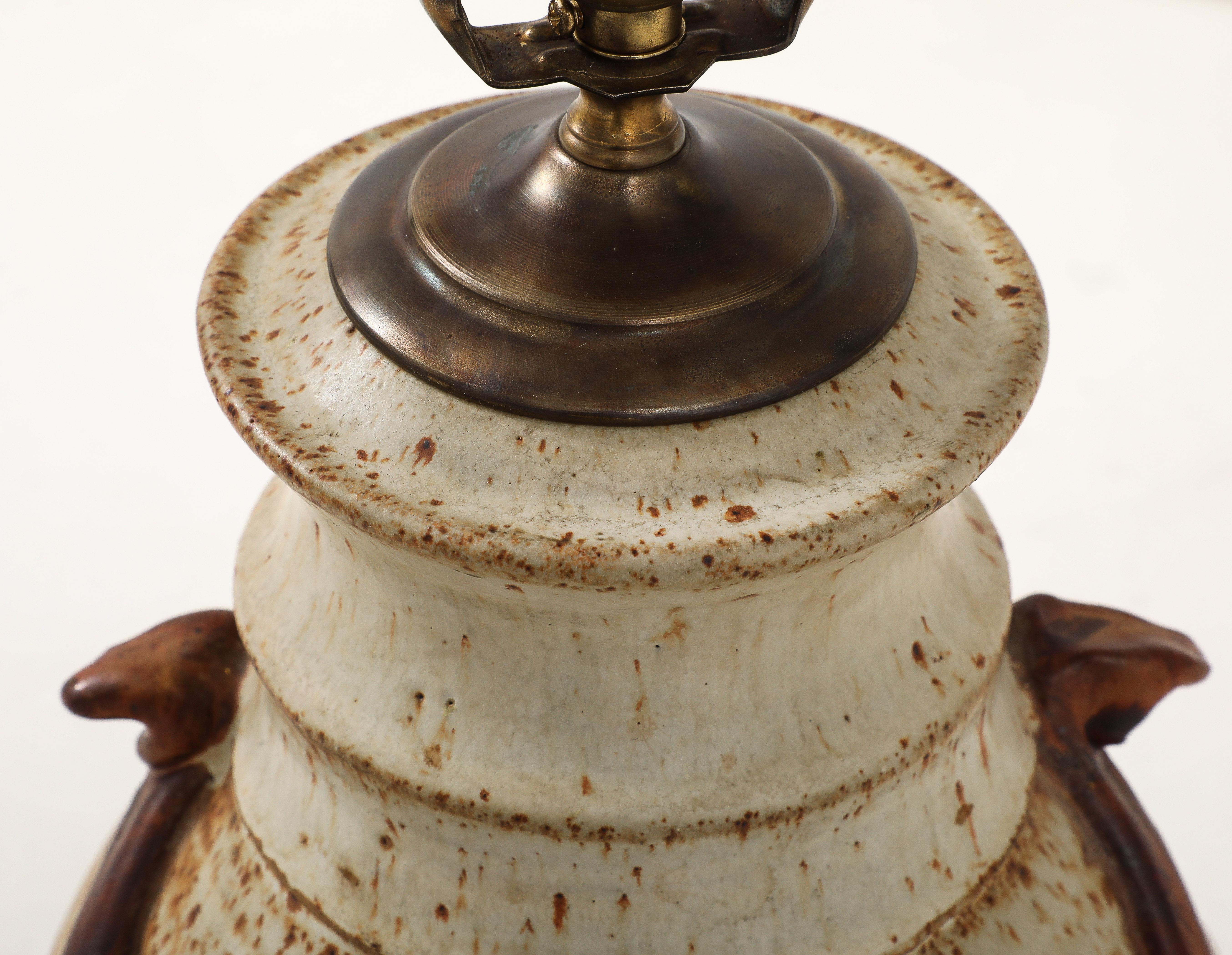1960's Signed Studio Made Pottery Table Lamp In Good Condition For Sale In New York, NY