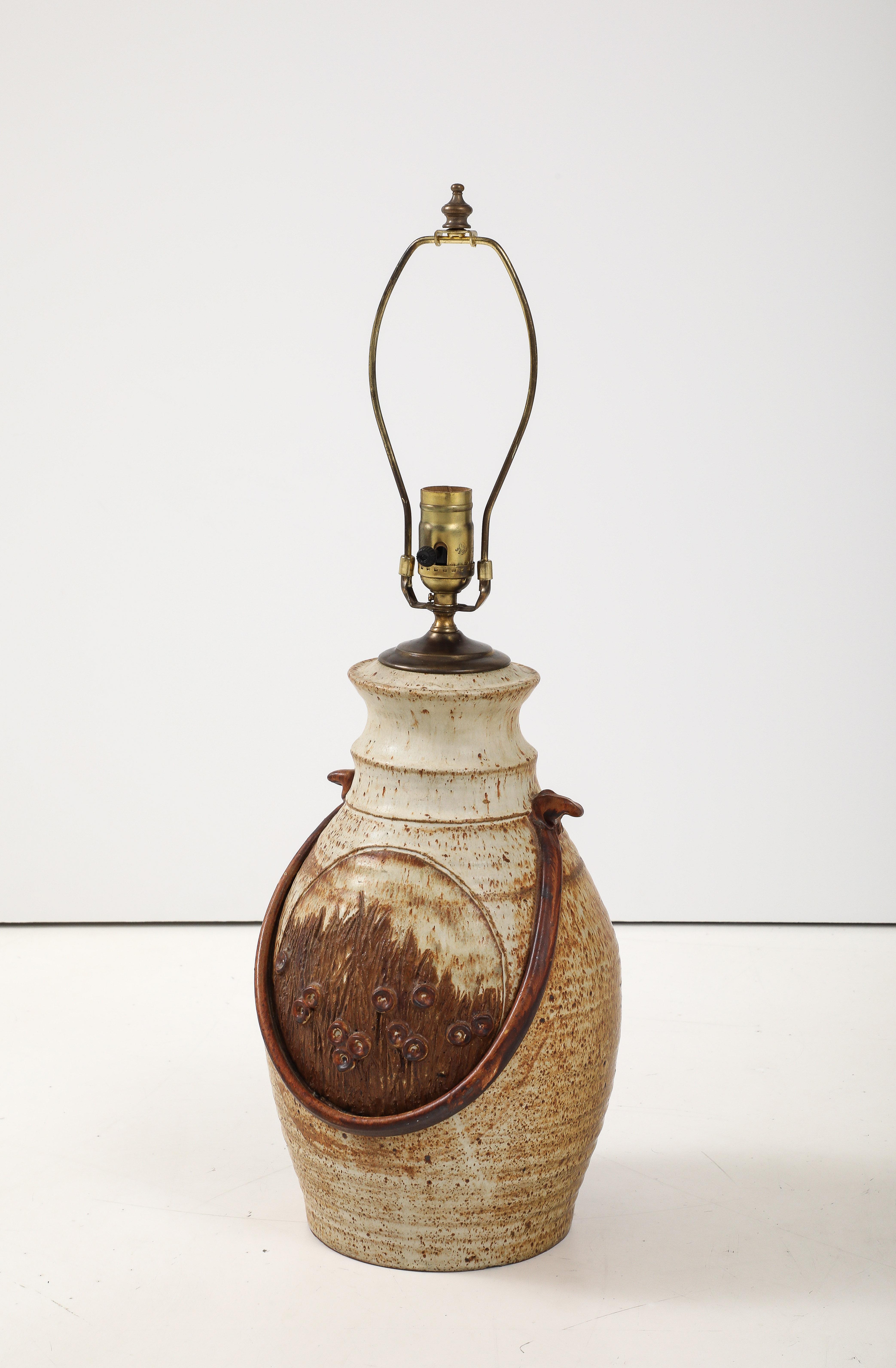 Mid-20th Century 1960's Signed Studio Made Pottery Table Lamp For Sale