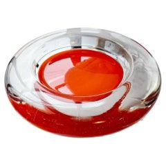 1960s Signed Venini Orange Murano Glass Bowl