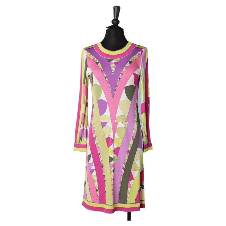Emilio Pucci Abiti 1960's Silk Branded Jersey Printed Dress Emilio