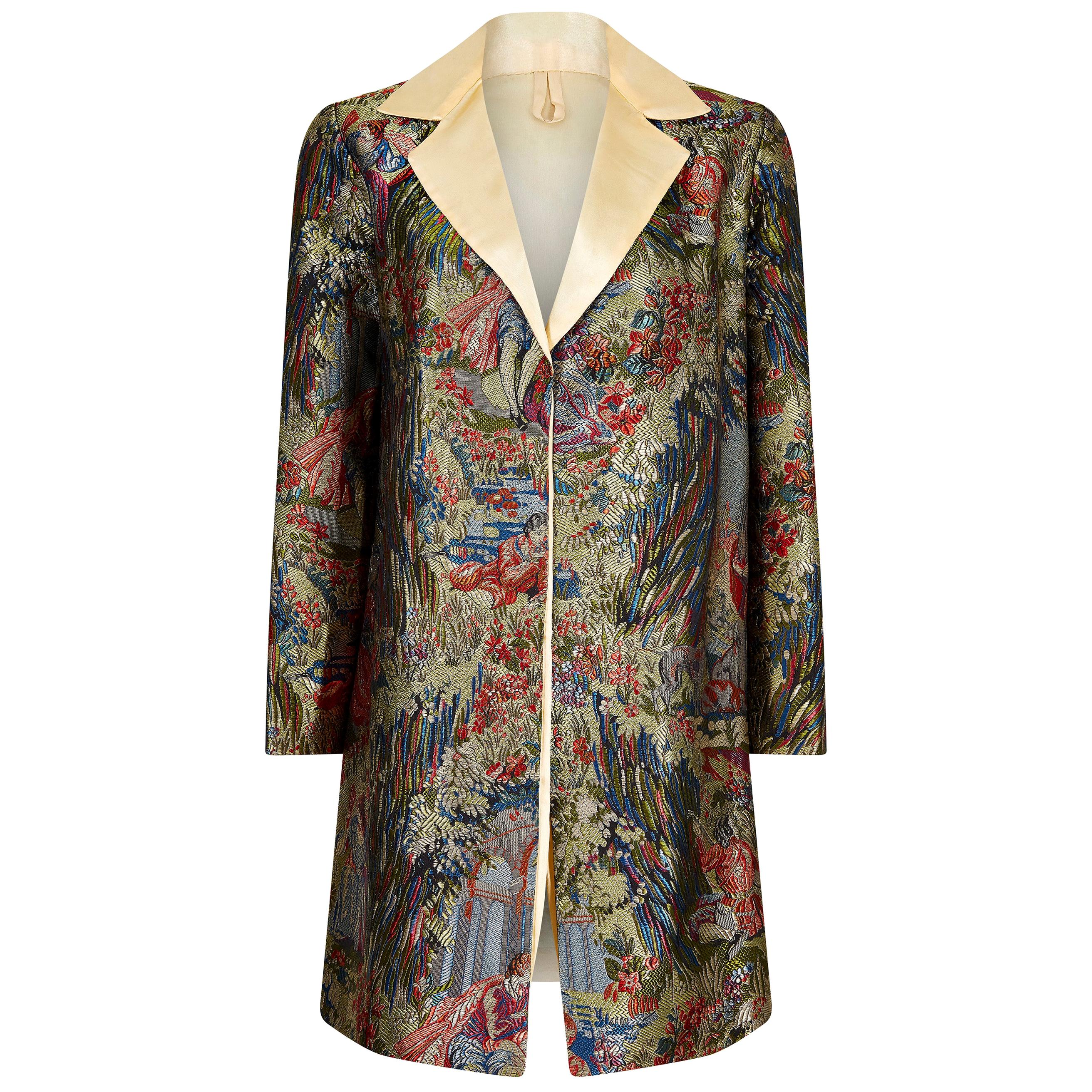 1960s Silk Brocade Jacket With Ivory Silk Collar For Sale