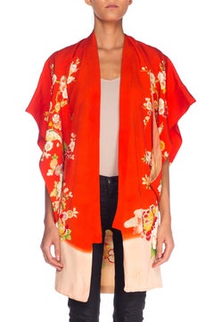 1960S Silk Floral And Bird Printed Child's  Kimono