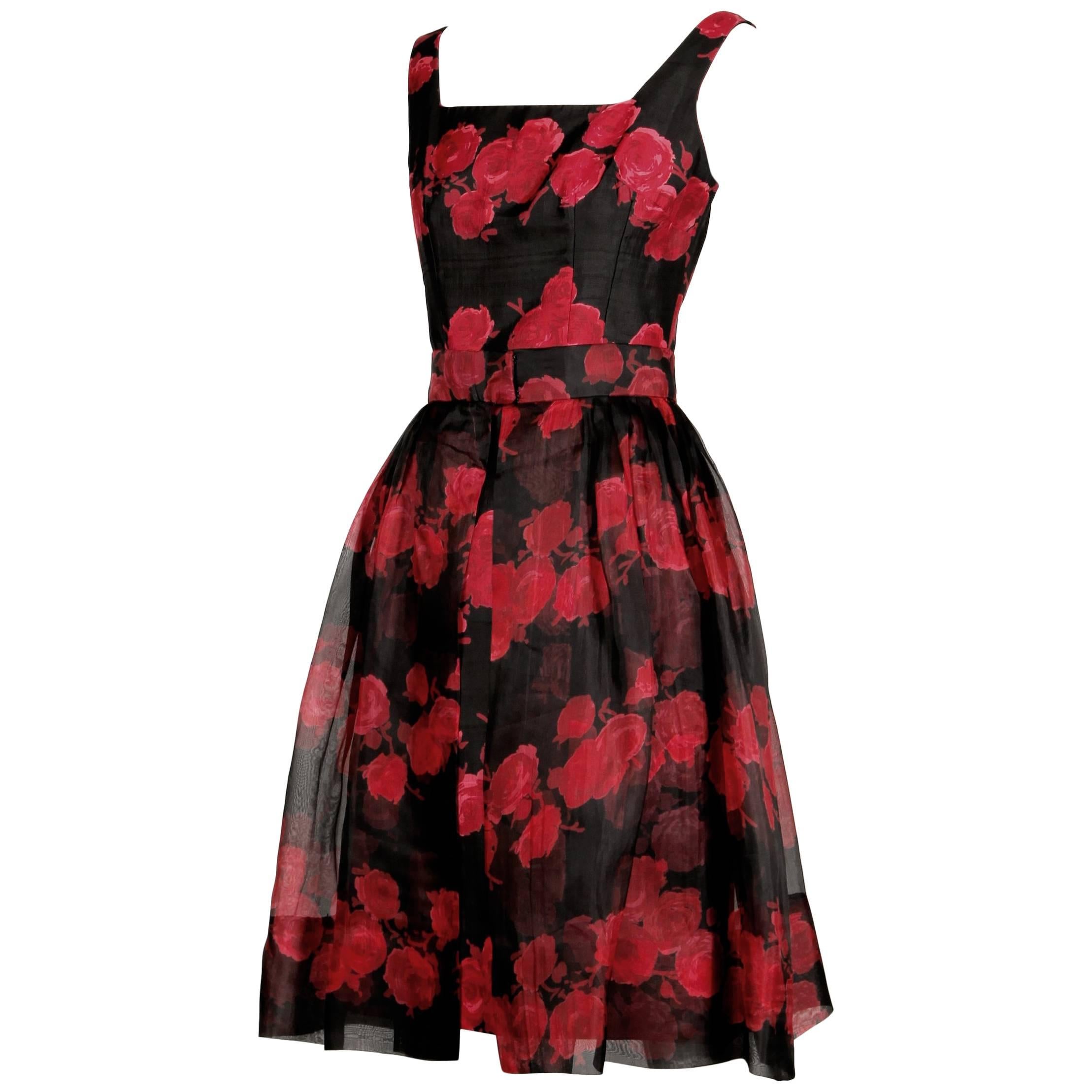 Robe de cocktail imprimée florale des années 1960 avec jupe détachable