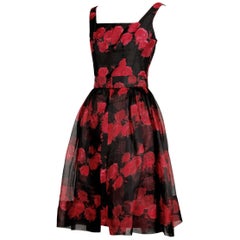 1960s Silk Floral Print Cocktail Dress with Detachable Skirt