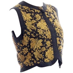 1960S Gold Beaded Silk Lurex Lace Vest Top