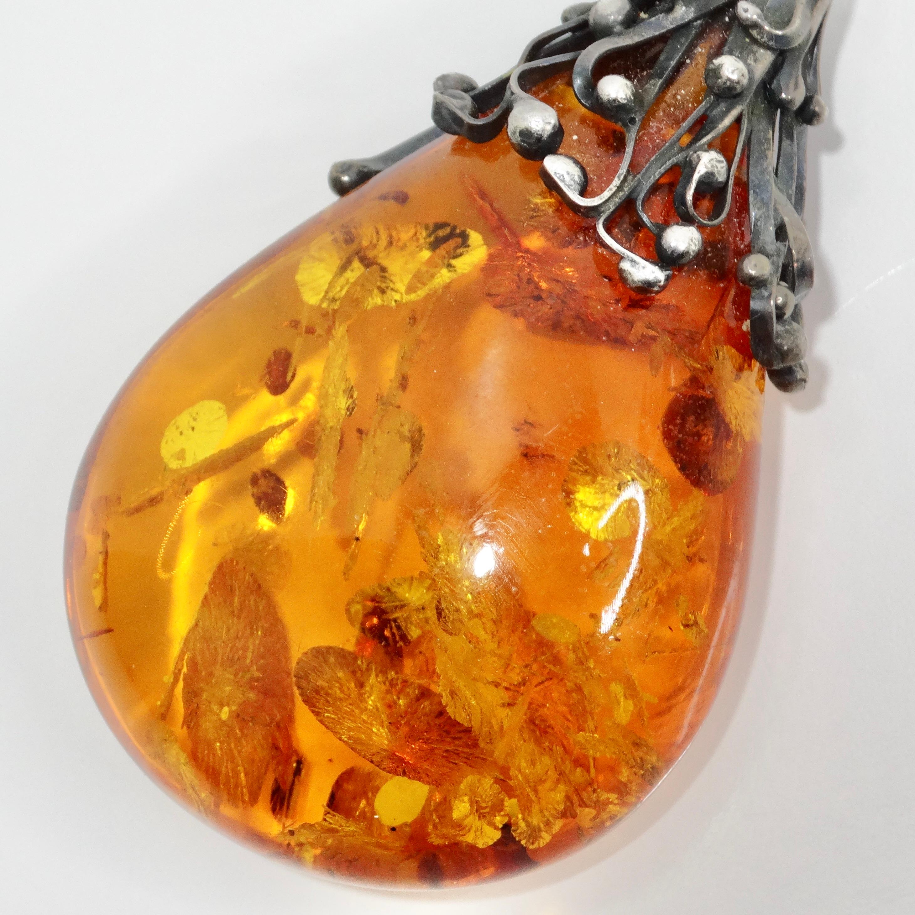 Women's or Men's 1960s Silver Amber Pendant Necklace For Sale