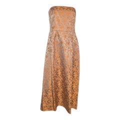 Abito senza spalline in seta jacquard argento e rame degli anni '60