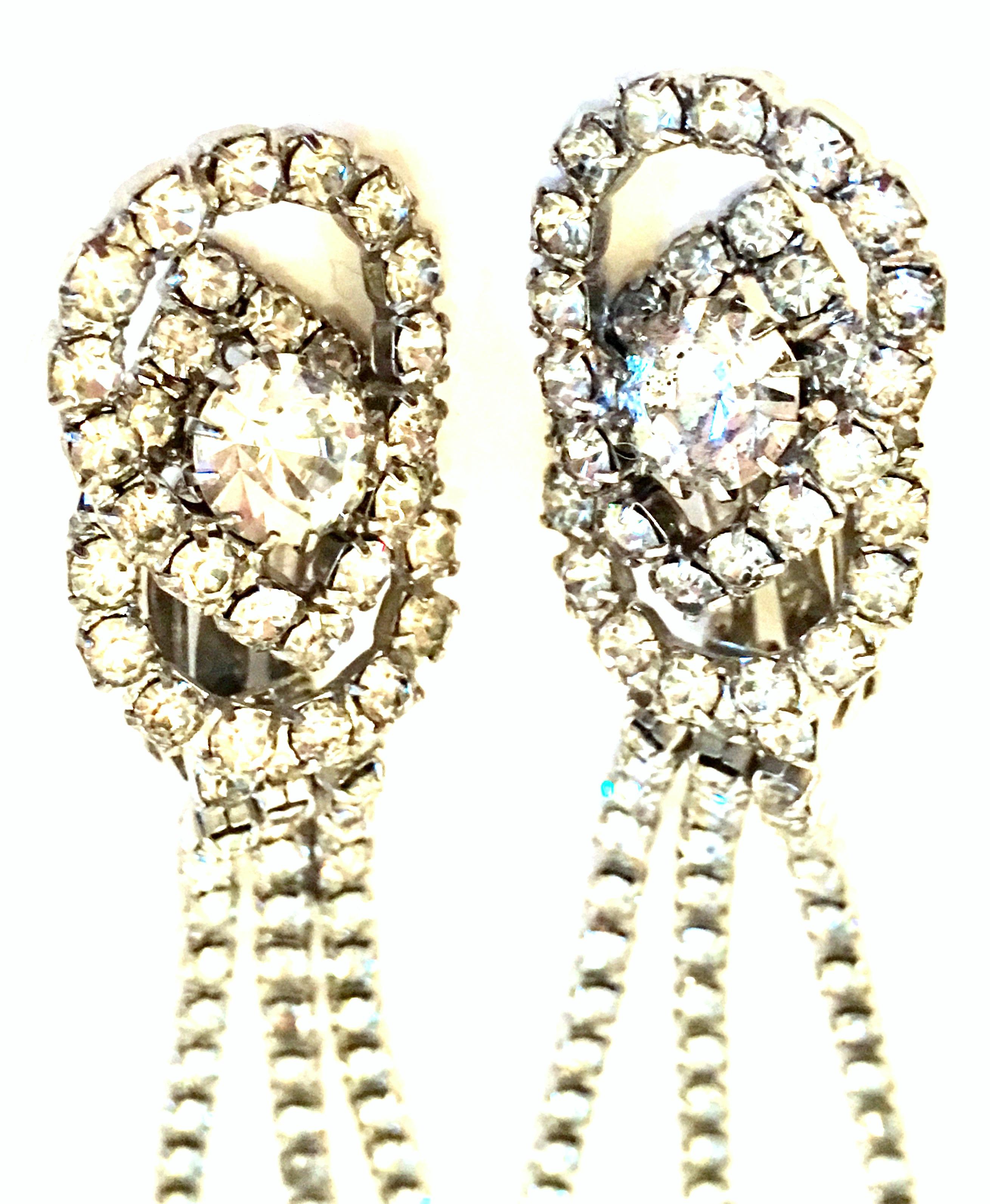 1960'S Silver & Austrian Crystal Dimensional Dangle Chandelier Earrings For Sale 1