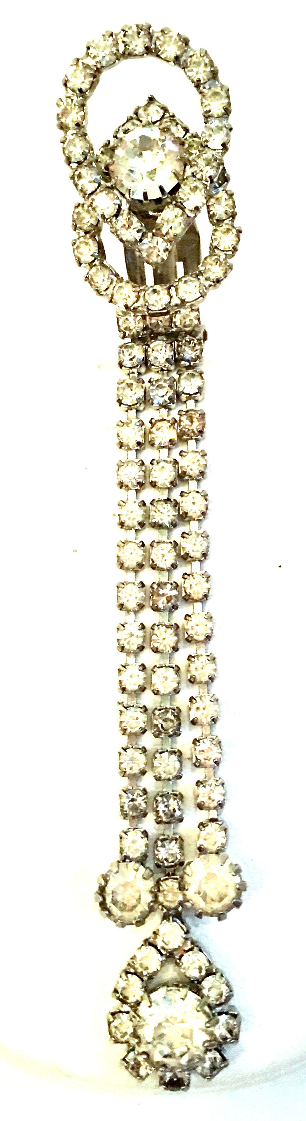 Women's or Men's 1960'S Silver & Austrian Crystal Dimensional Dangle Chandelier Earrings For Sale