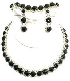 1960'S Silver & Austrian Crystal Demi-Parure S/4 By, Kramer Of New York