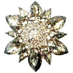 Vintage 1960'S Silver & Crystal "Black Diamond" Brooch By, Delizza & Elster -"Juliana"