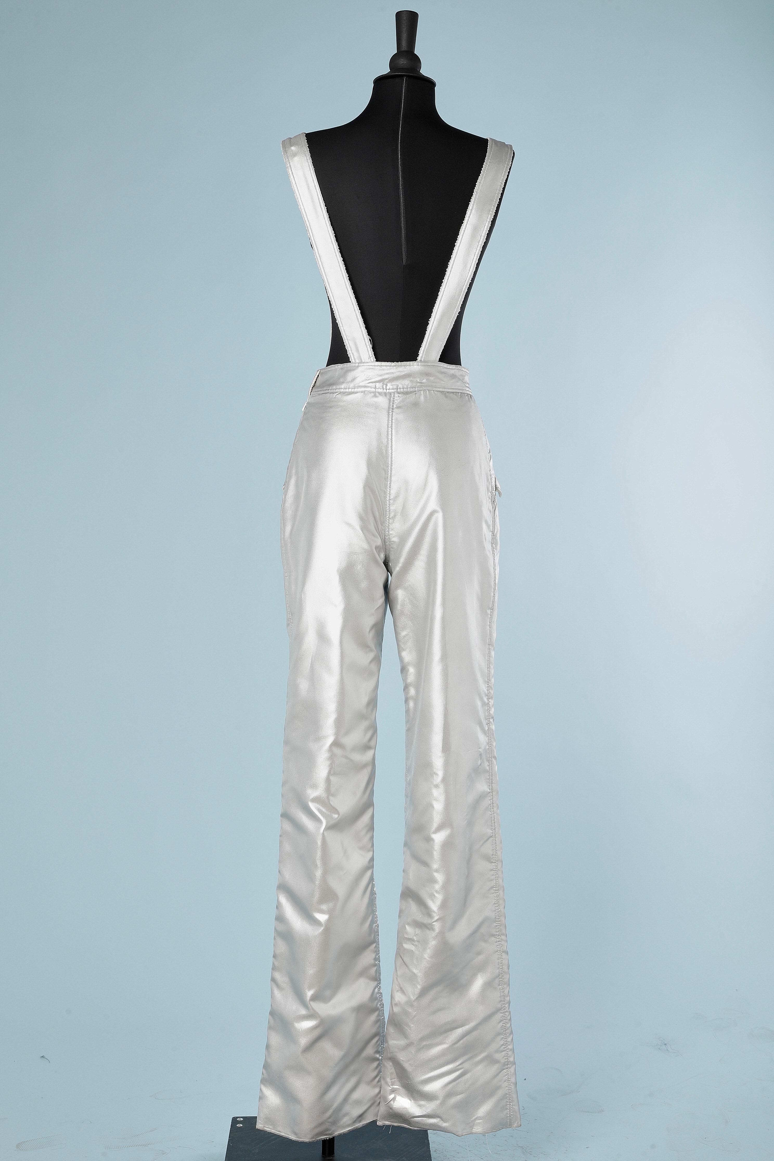 1960's silver dungarees with white terry cloth lining Courrèges Paris Hyperbole  In Good Condition For Sale In Saint-Ouen-Sur-Seine, FR