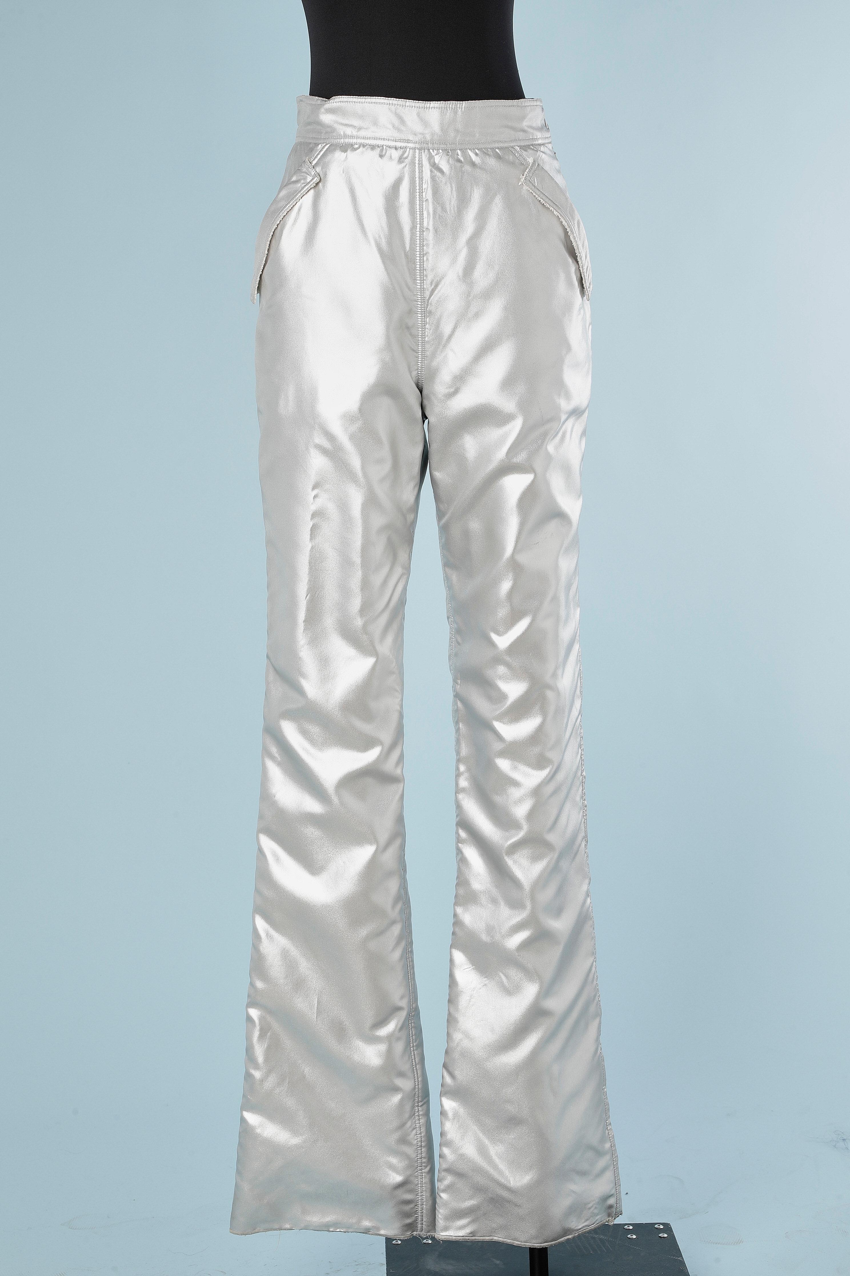 Women's or Men's 1960's silver dungarees with white terry cloth lining Courrèges Paris Hyperbole For Sale