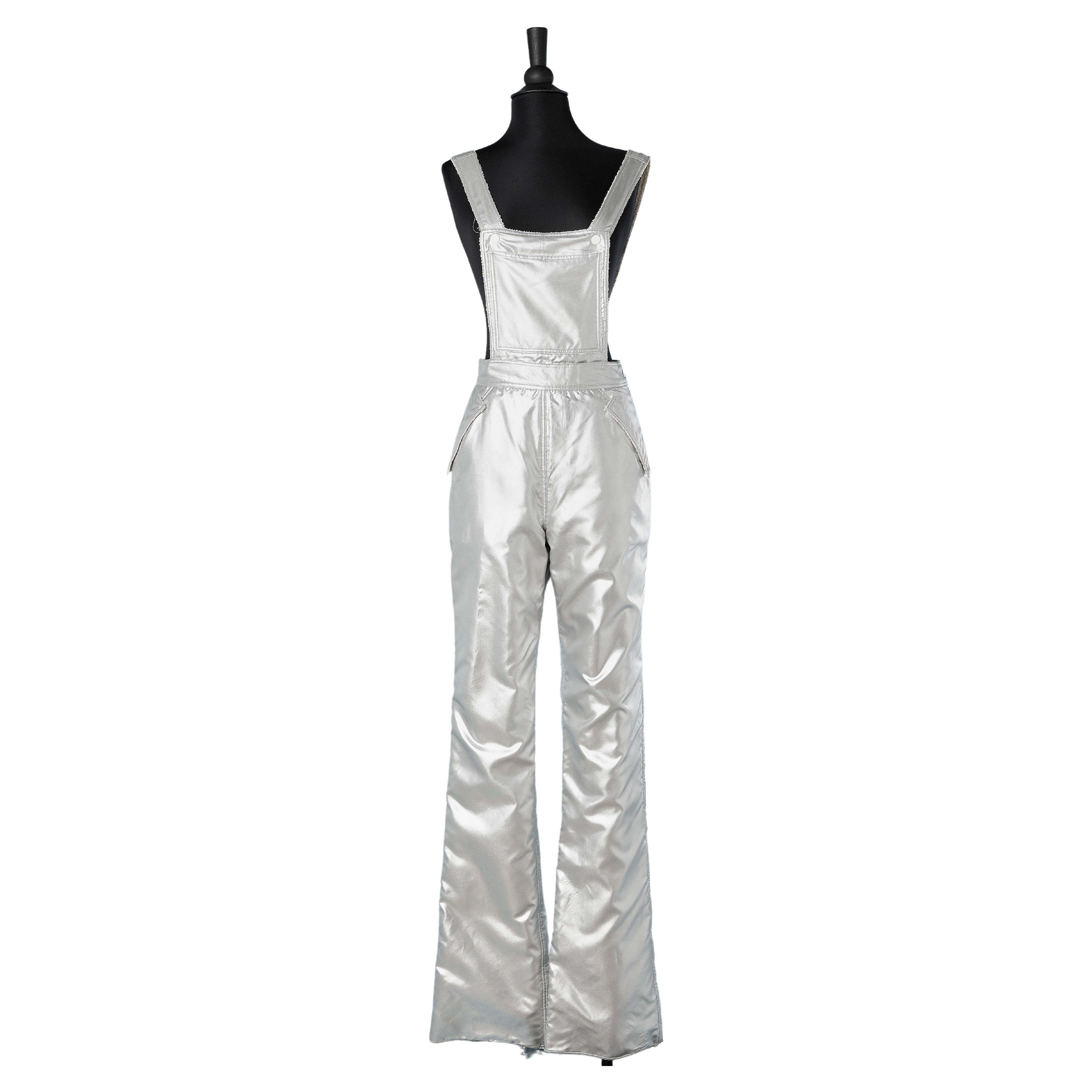 1960's silver dungarees with white terry cloth lining Courrèges Paris Hyperbole  For Sale
