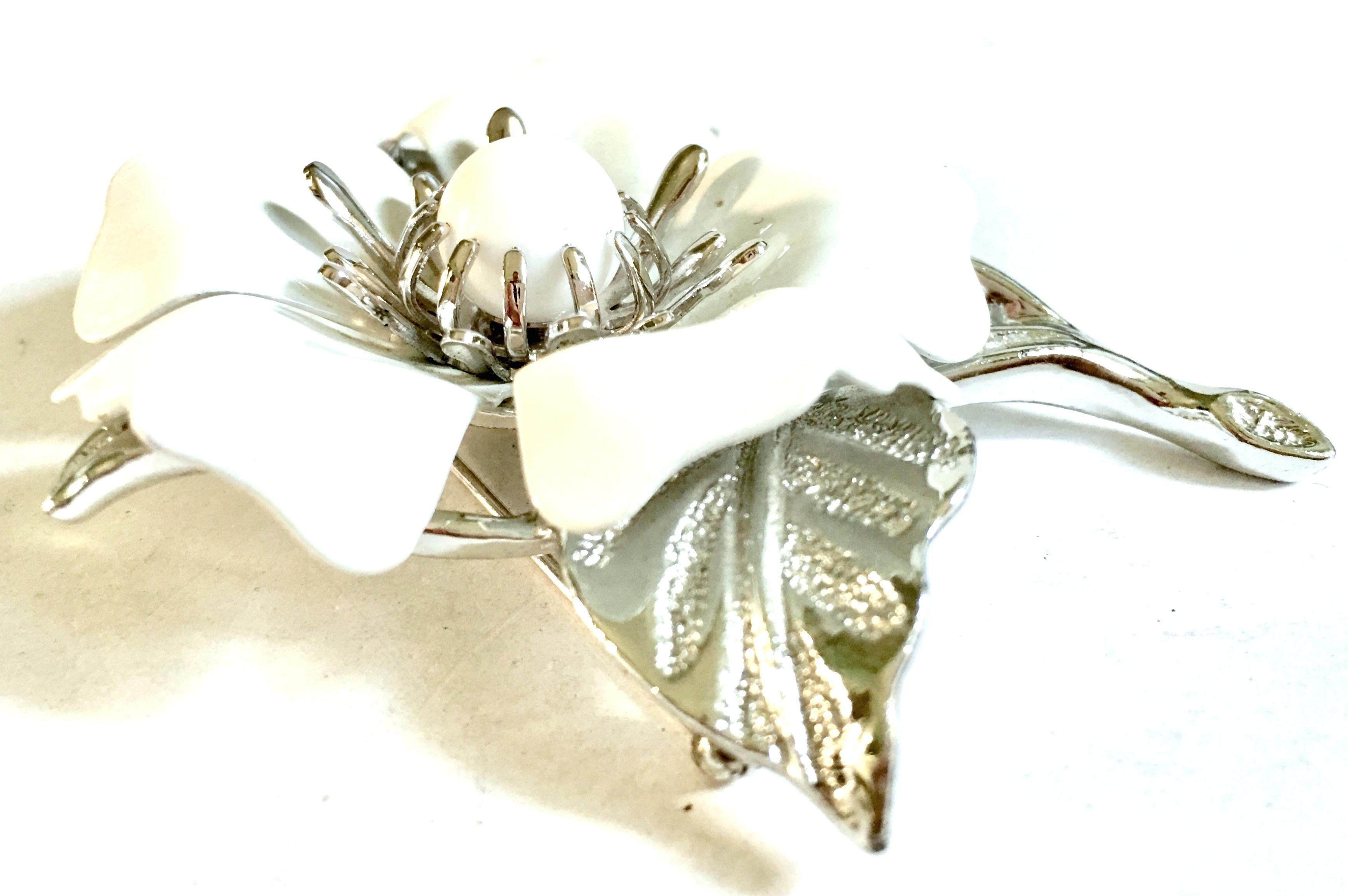 Women's or Men's 1960'S Silver & Enamel Abstract Big Flower Brooch & Earrings S/3 By Coventry For Sale
