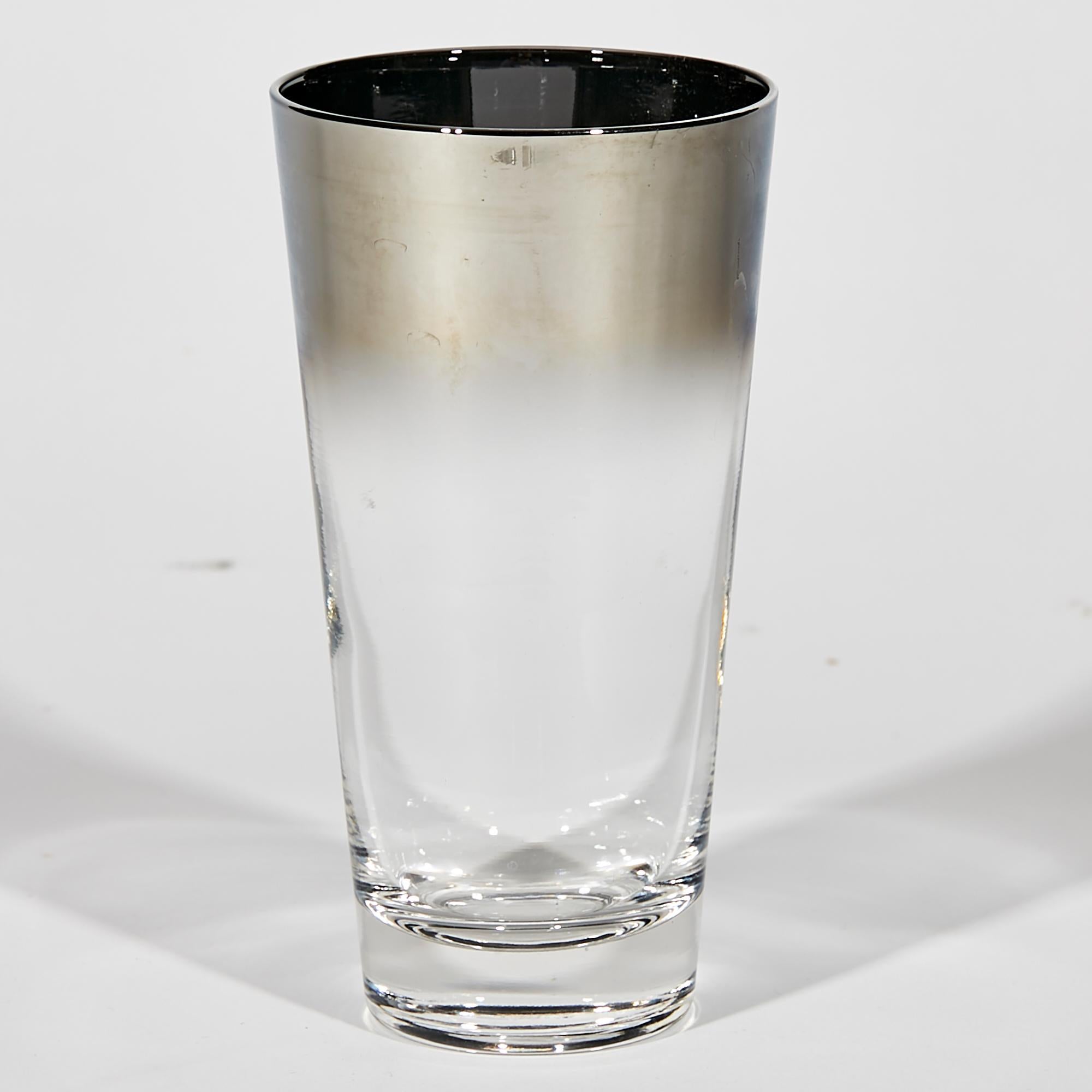 Mid-Century Modern 1960s Silver-Fade Tall Glass Bar Tumblers, Set of 8 For Sale