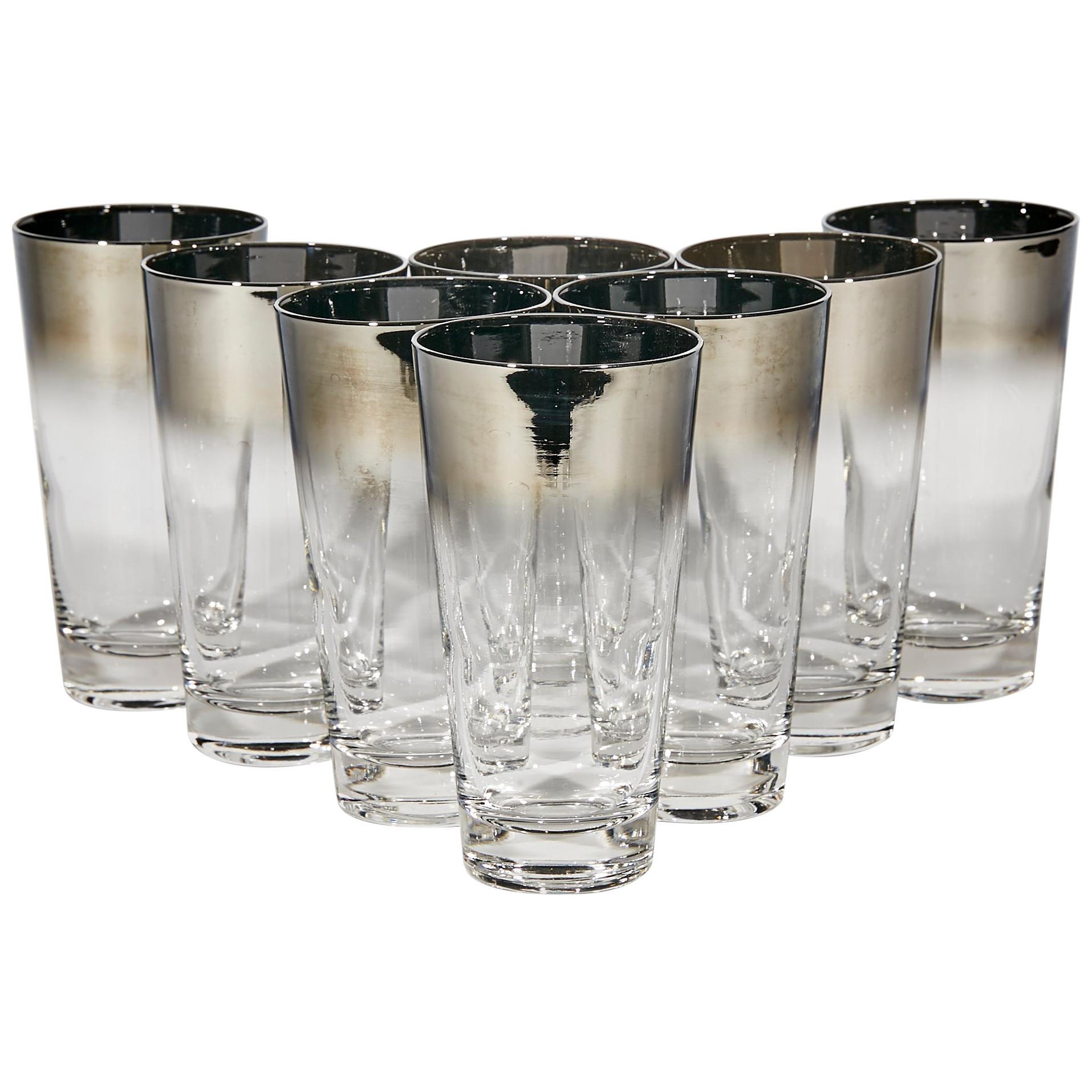 1960s Silver-Fade Tall Glass Bar Tumblers, Set of 8 For Sale
