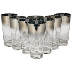 1960s Silver-Fade Tall Glass Bar Tumblers, Set of 8