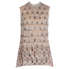 1960S Silver Geometric Poly/Lurex Mod French Lace Cocktail Dress With Mylar Appl