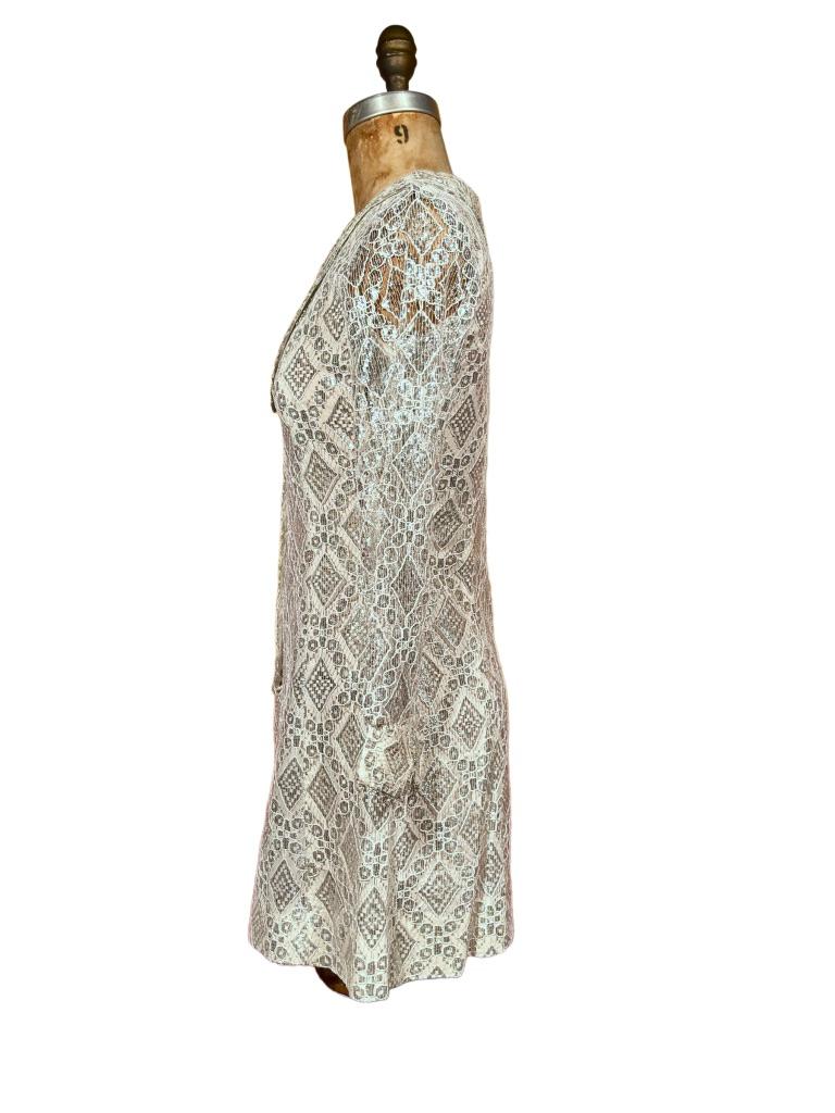 1960’s Silver Metallic Lace Mini Dress For Sale 2