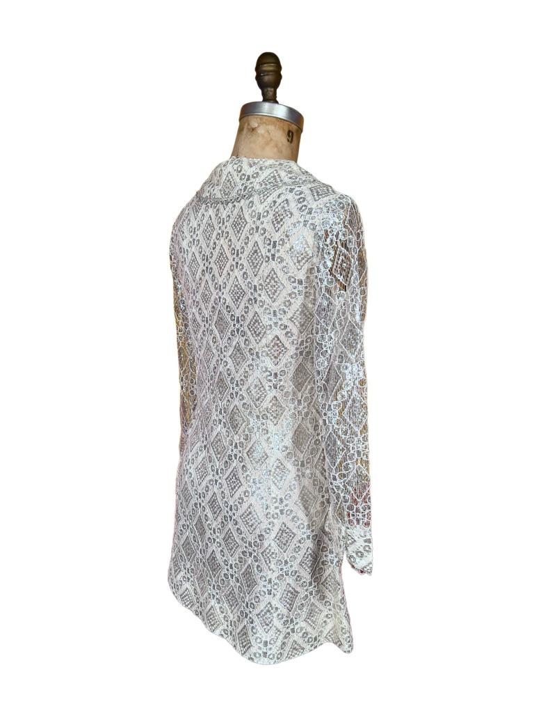 1960’s Silver Metallic Lace Mini Dress For Sale 3