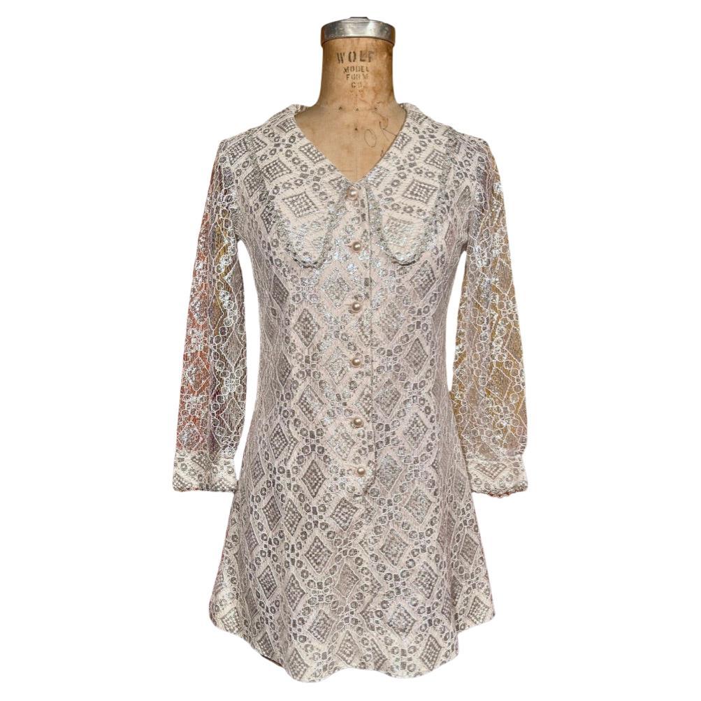 1960’s Silver Metallic Lace Mini Dress
