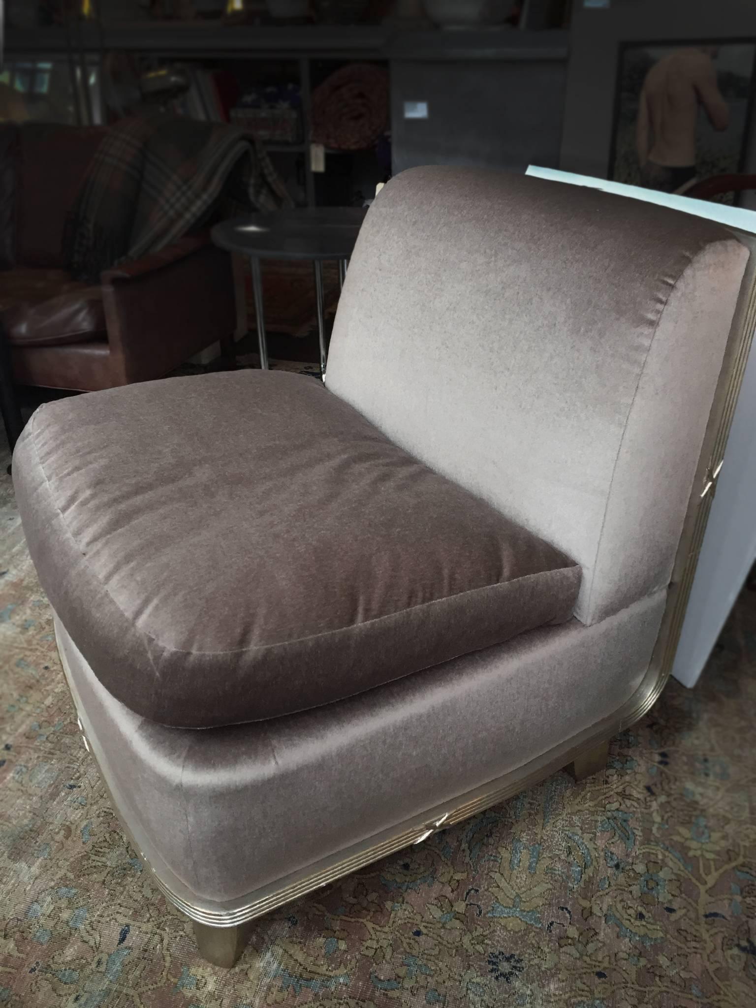 1960s Silver Mohair Lounge Chair in the Style of James Mont 13