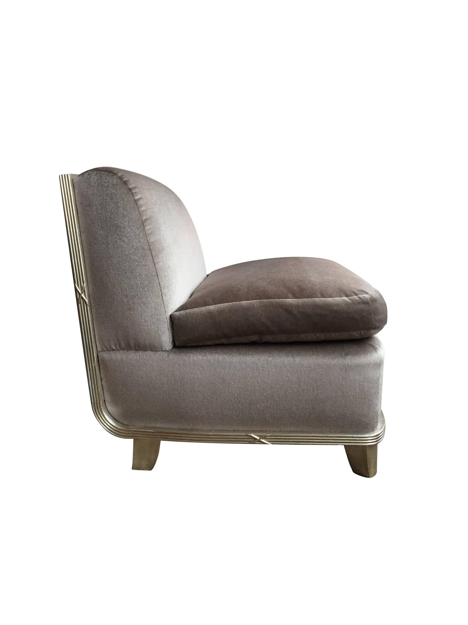 Hollywood Regency 1960s Silver Mohair Lounge Chair in the Style of James Mont