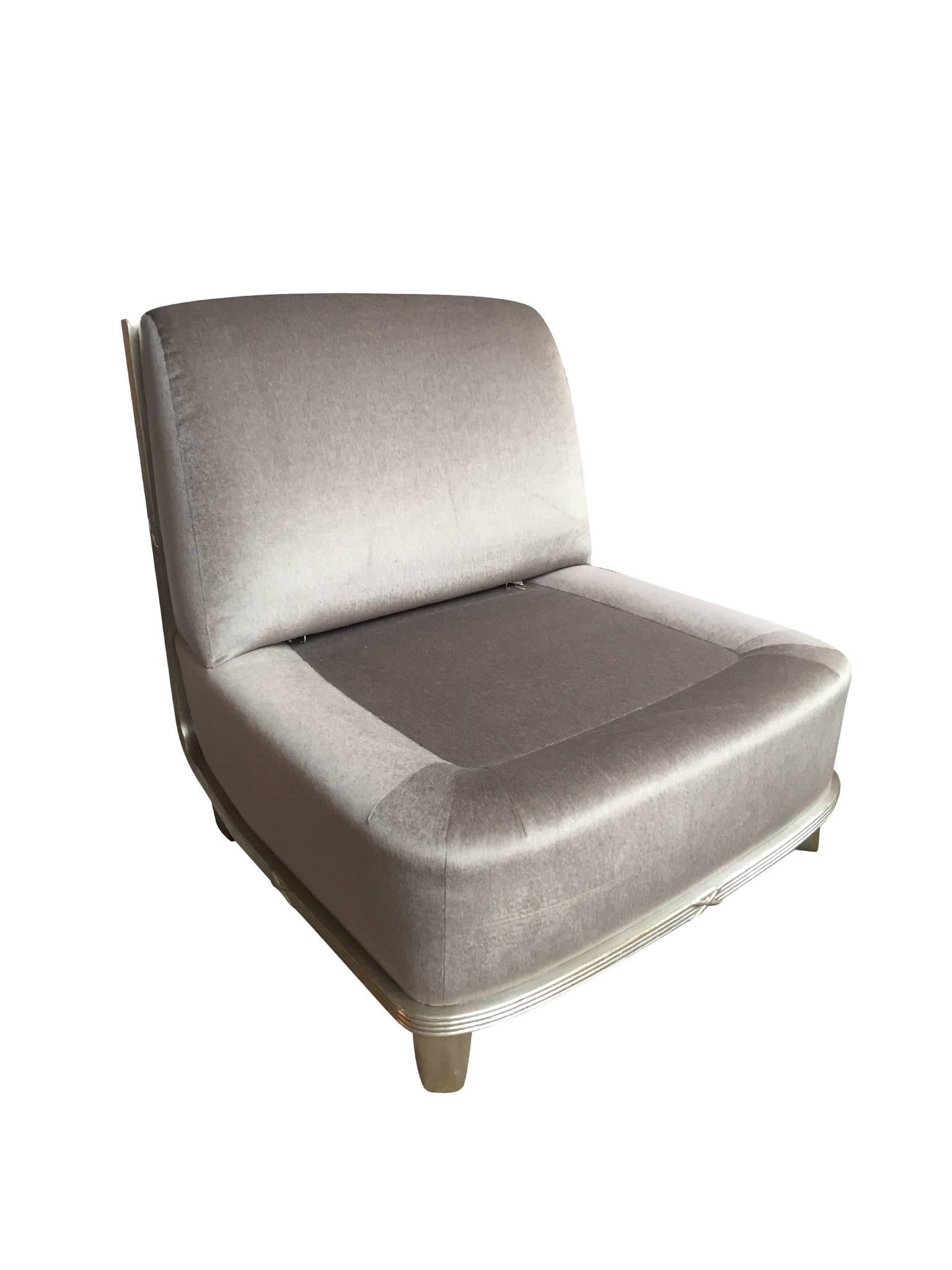 20th Century 1960s Silver Mohair Lounge Chair in the Style of James Mont