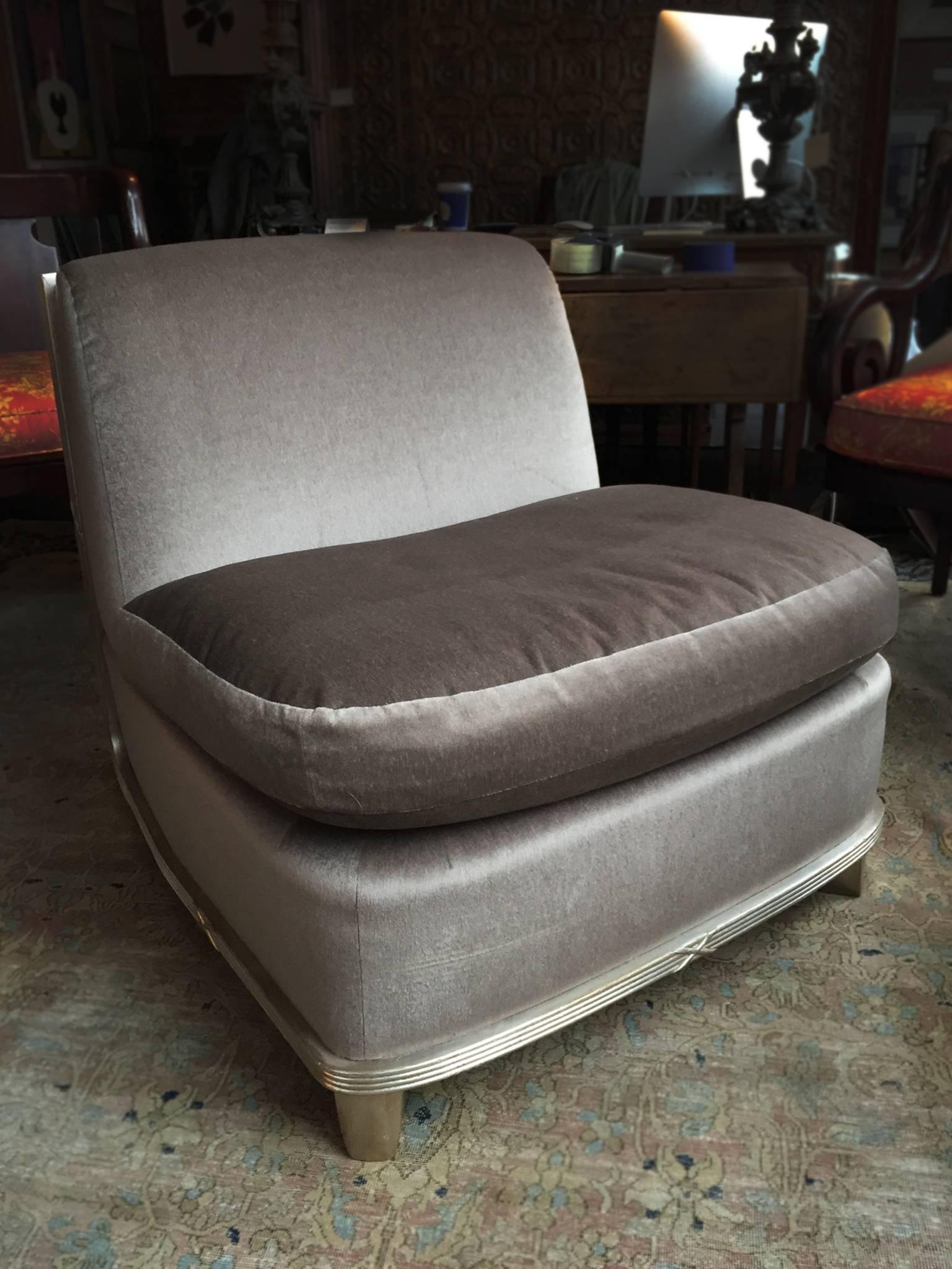 1960s Silver Mohair Lounge Chair in the Style of James Mont 1