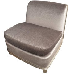 1960s Silver Mohair Lounge Chair in the Style of James Mont