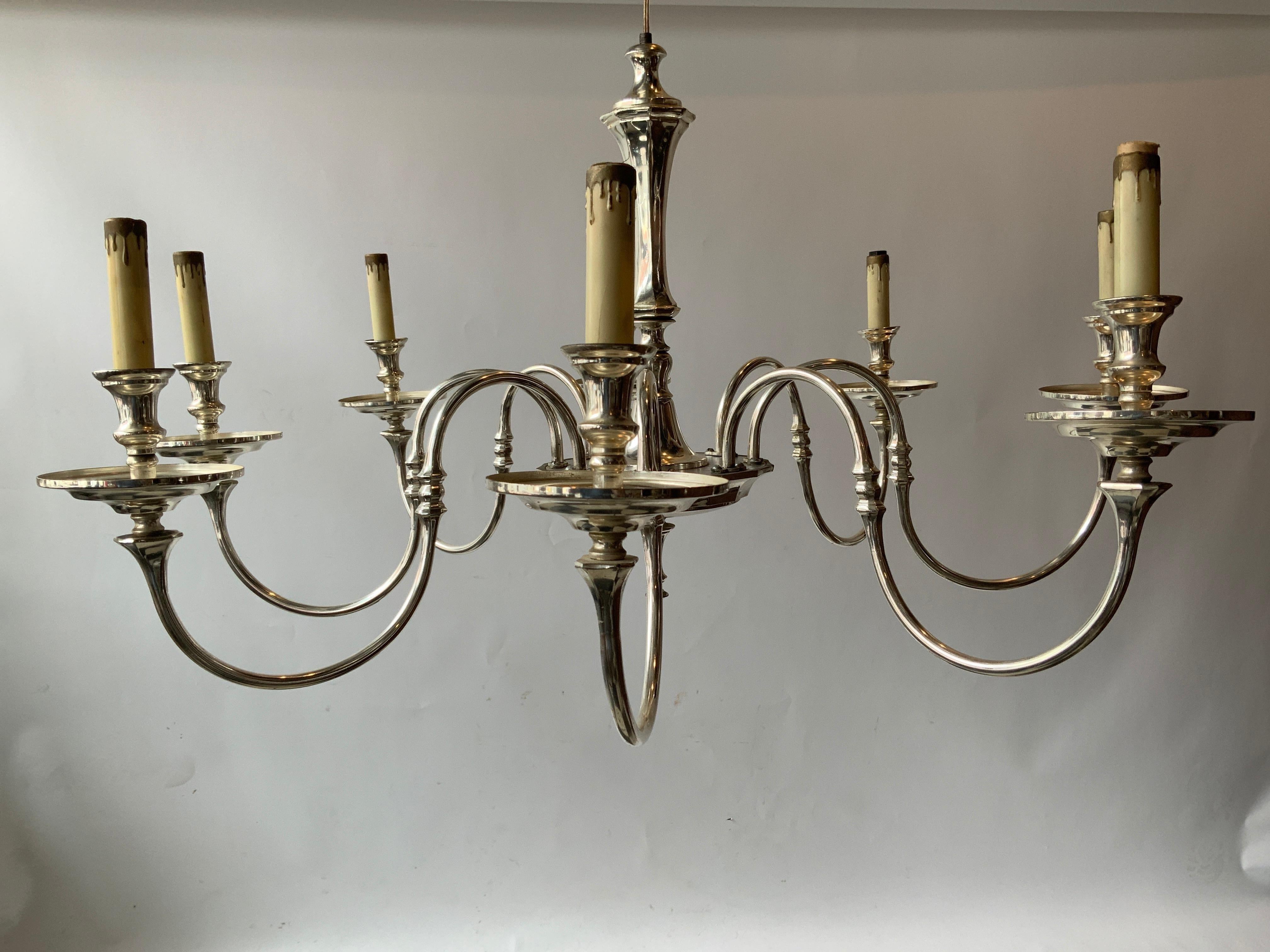 1960s silver plate 8-arm chandelier made in Spain.