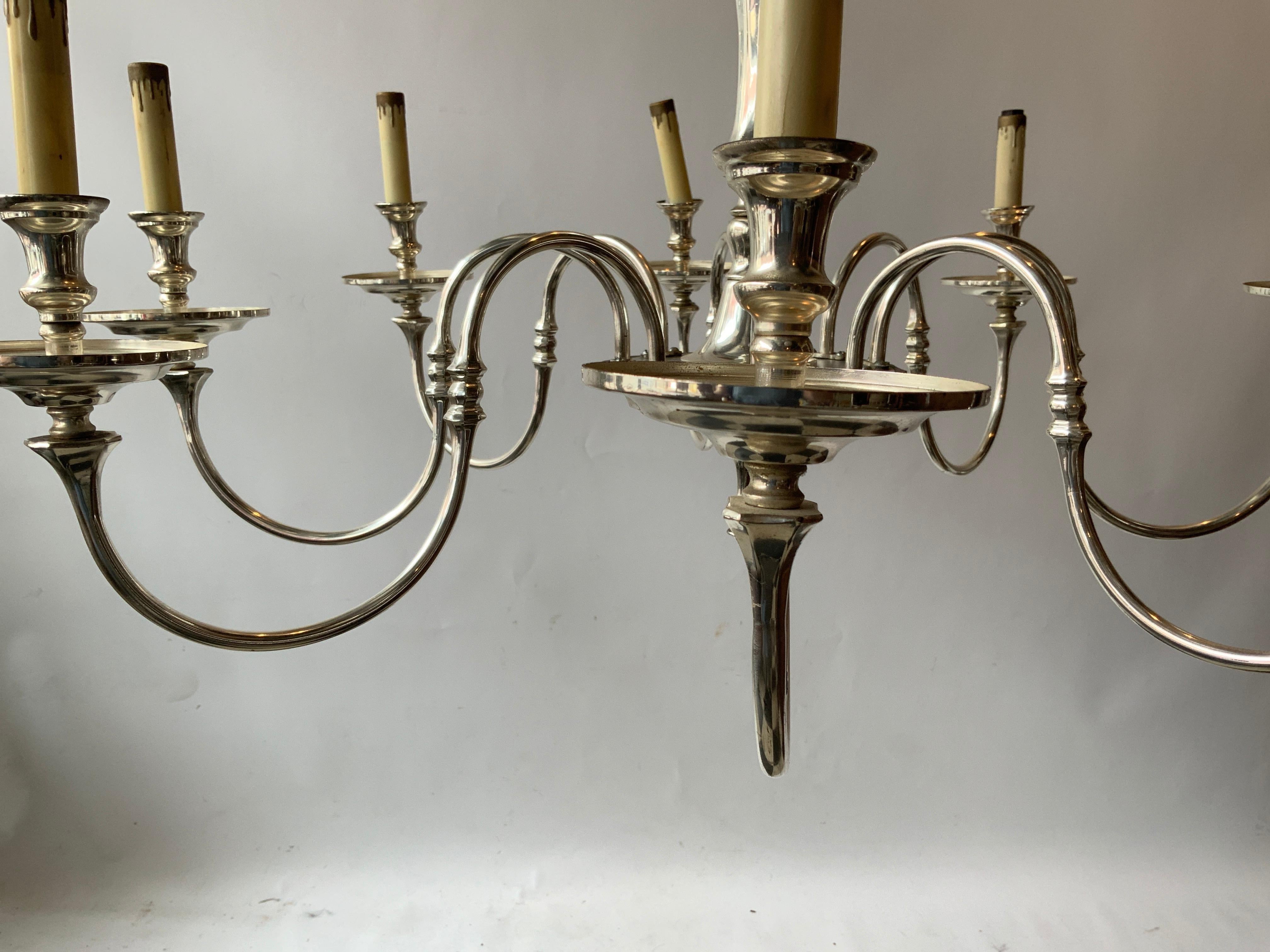 1960s Silver Plate 8-Arm Chandelier In Good Condition For Sale In Tarrytown, NY