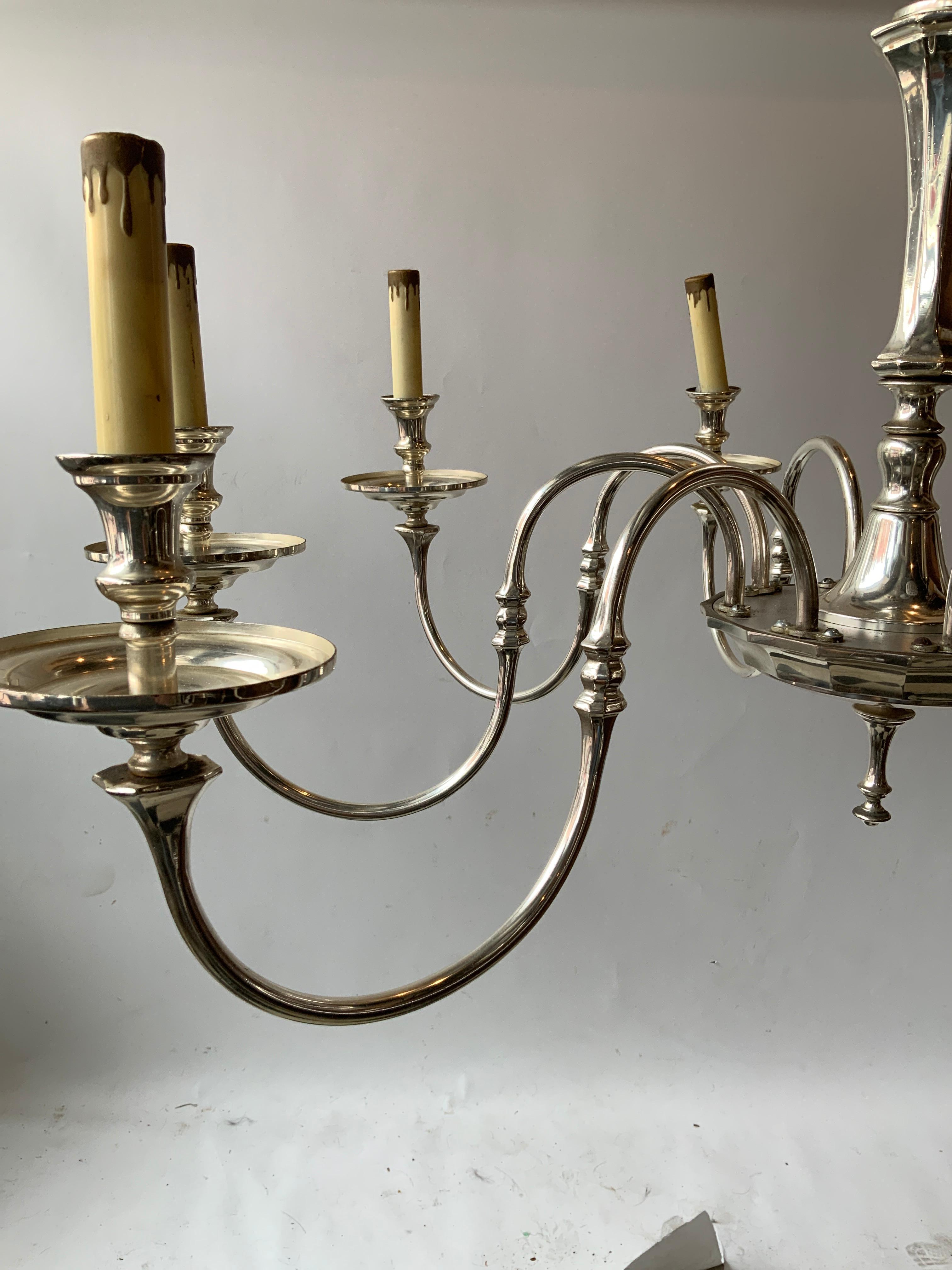 Mid-20th Century 1960s Silver Plate 8-Arm Chandelier For Sale