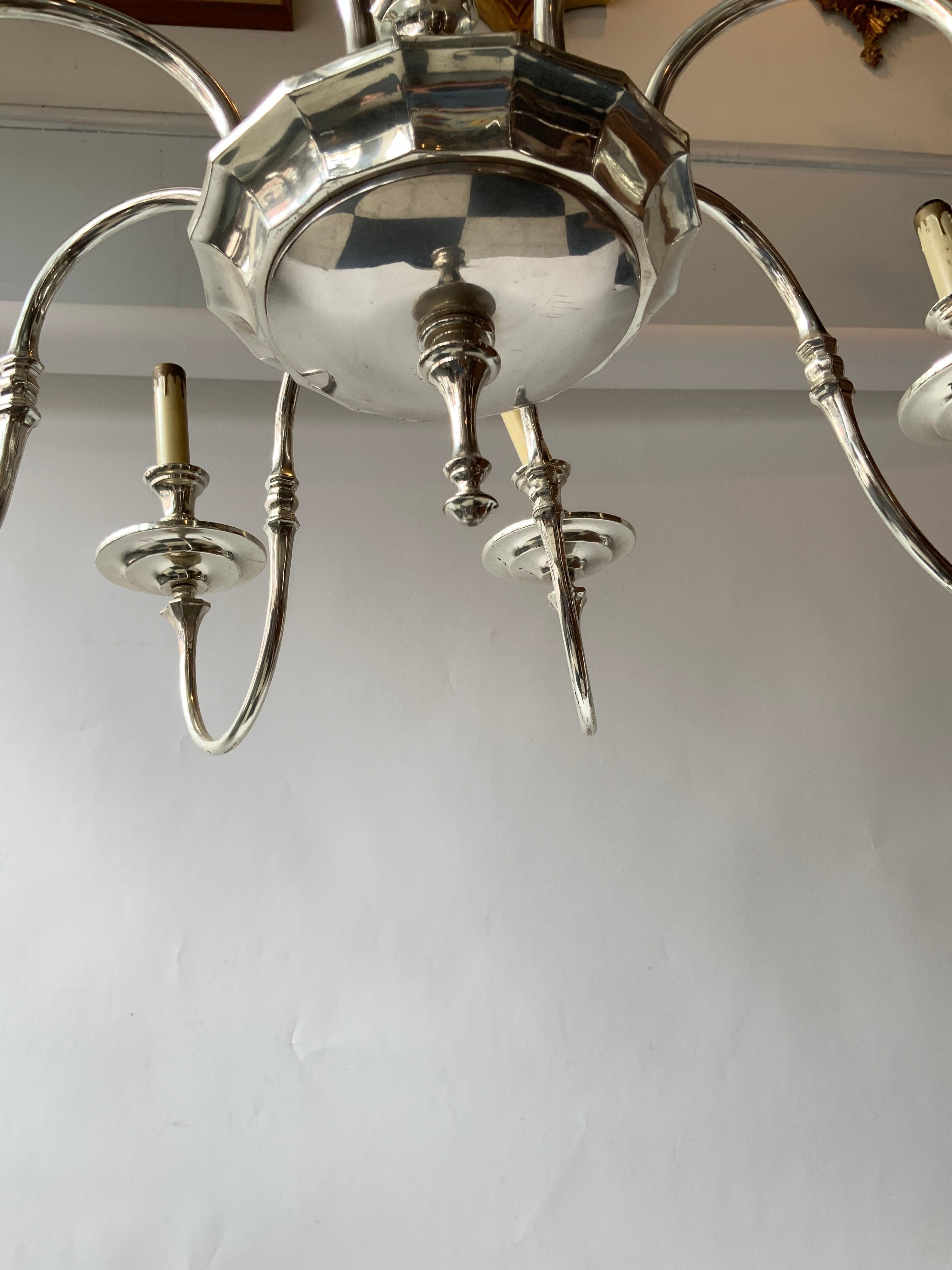 1960s Silver Plate 8-Arm Chandelier For Sale 3