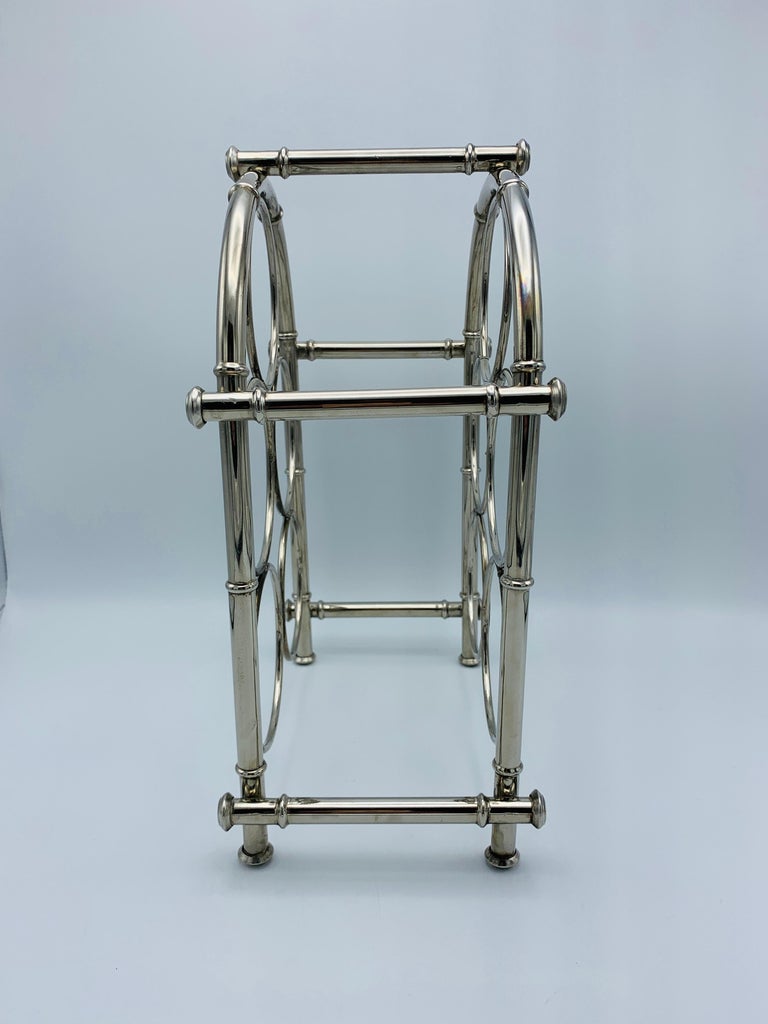 1960s Silver Plate Faux Bamboo Wine Bottle Rack For Sale at 1stDibs