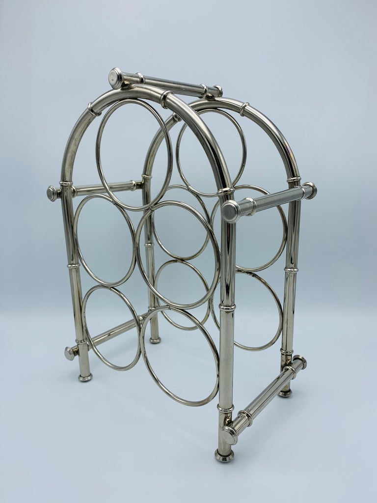 1960s Silver Plate Faux Bamboo Wine Bottle Rack For Sale at 1stDibs