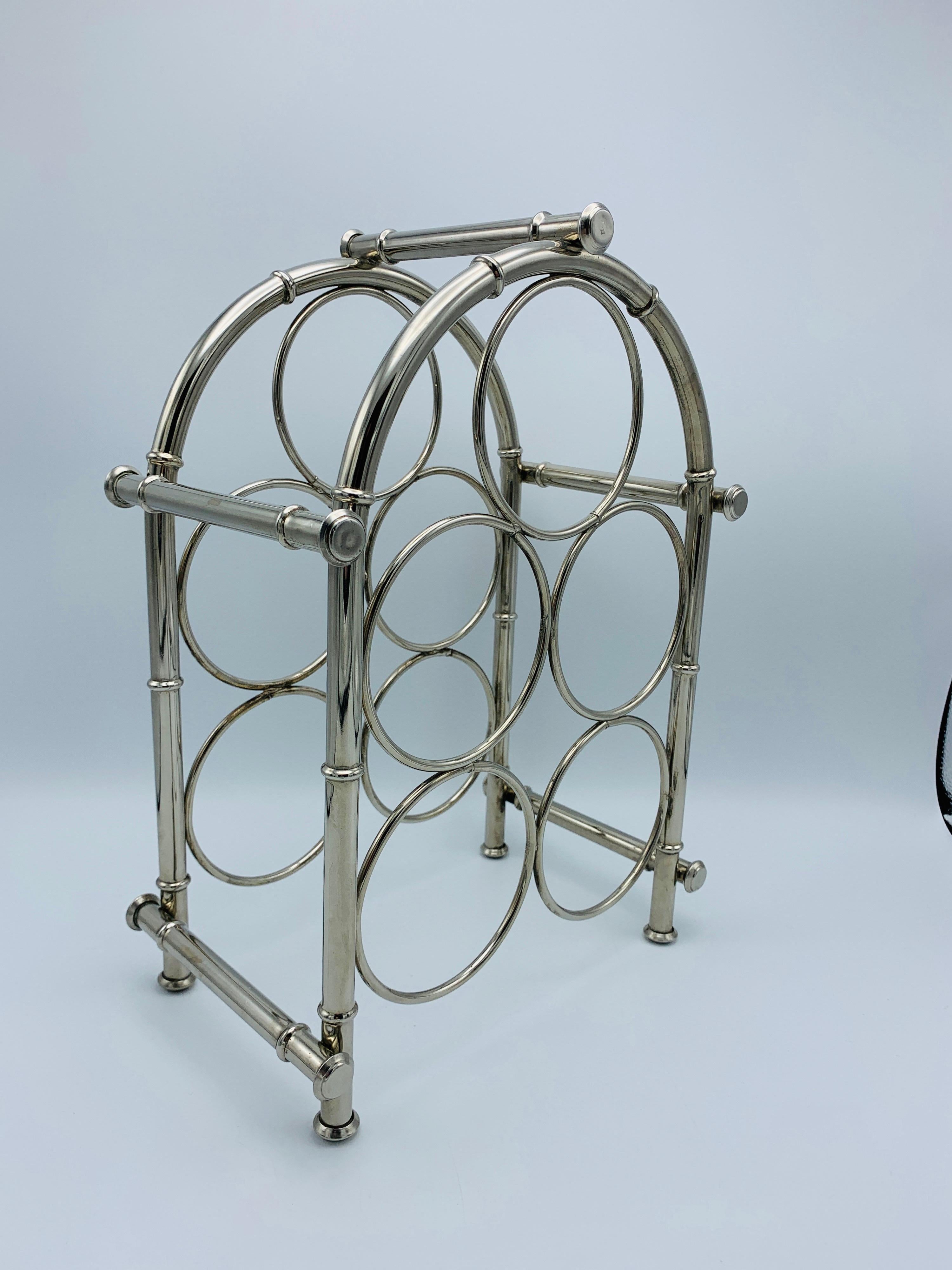 20th Century 1960s Silver Plate Faux Bamboo Wine Bottle Rack For Sale