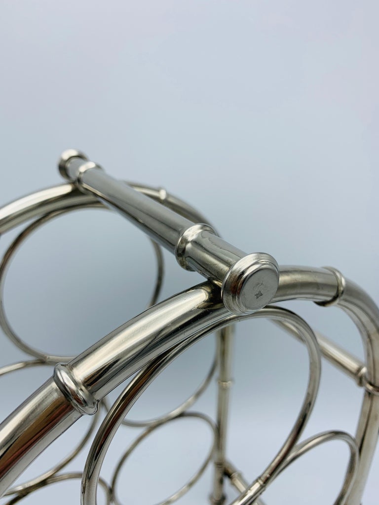1960s Silver Plate Faux Bamboo Wine Bottle Rack For Sale at 1stDibs