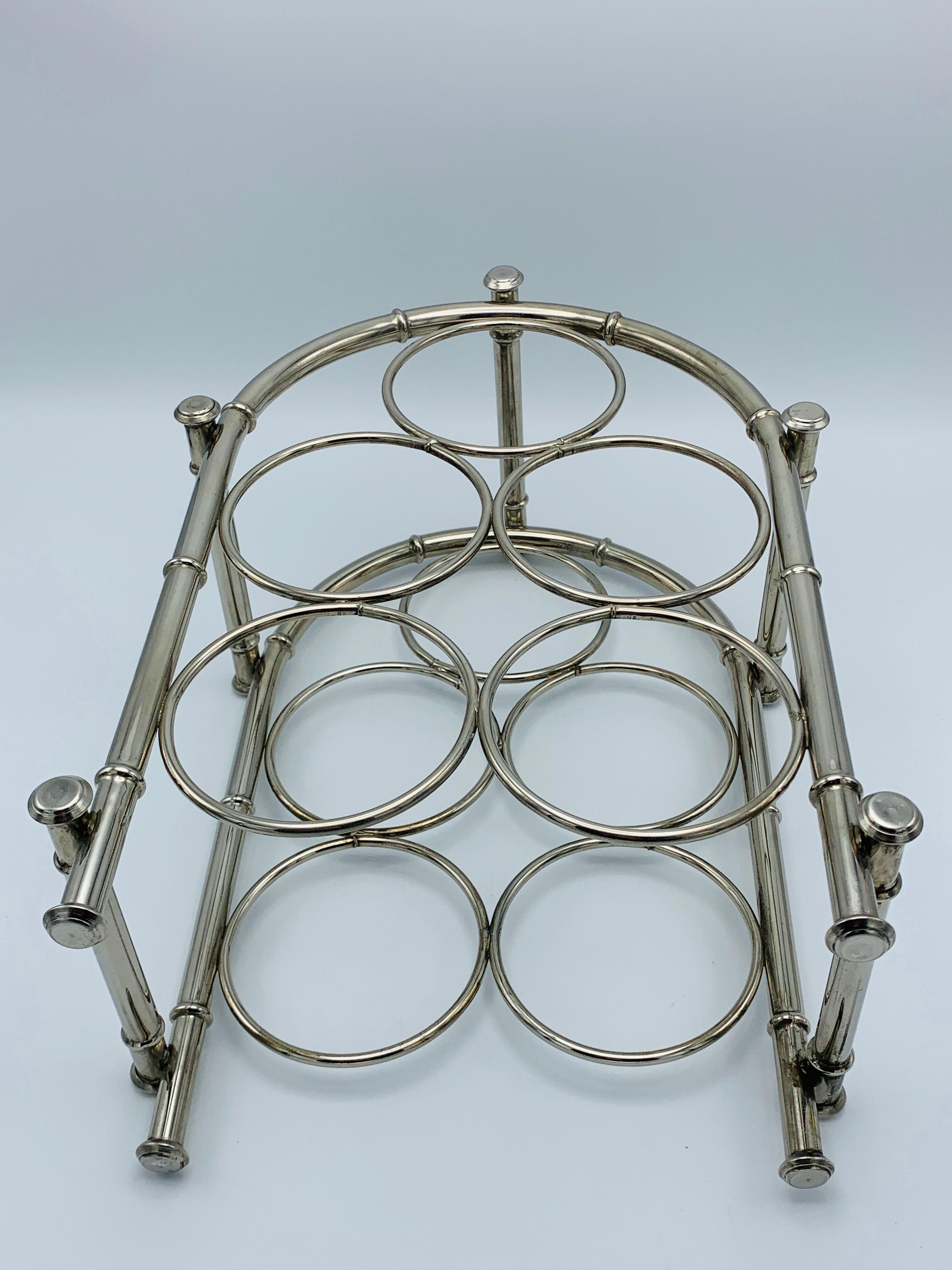 1960s Silver Plate Faux Bamboo Wine Bottle Rack For Sale 3