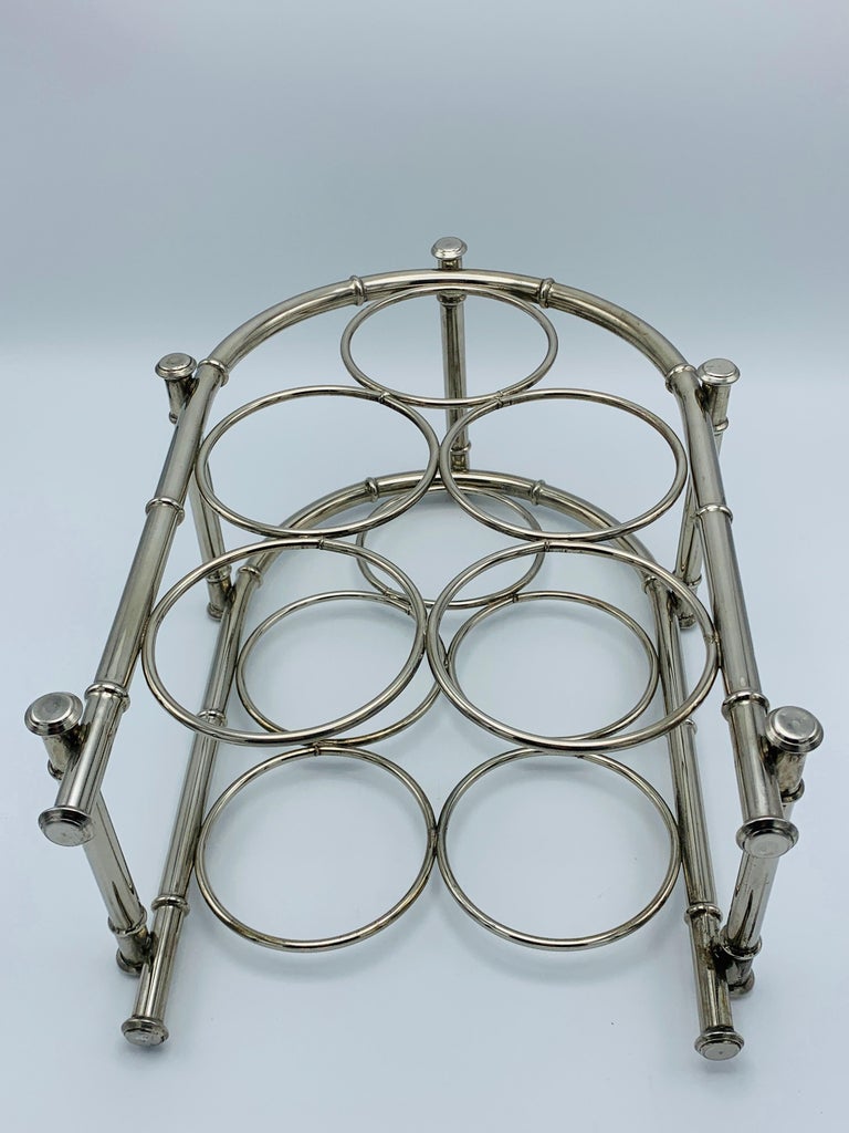 1960s Silver Plate Faux Bamboo Wine Bottle Rack For Sale at 1stDibs
