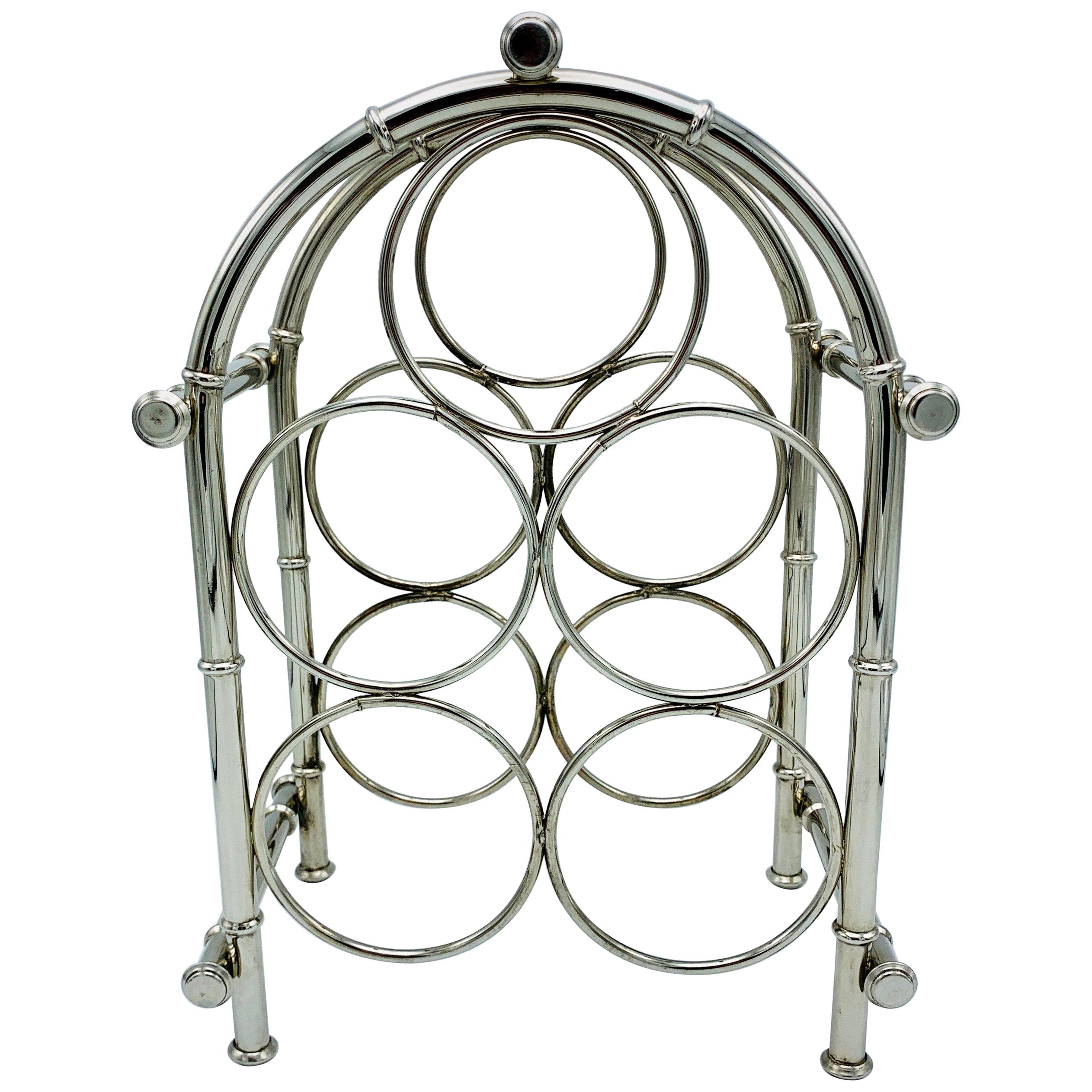 1960s Silver Plate Faux Bamboo Wine Bottle Rack For Sale