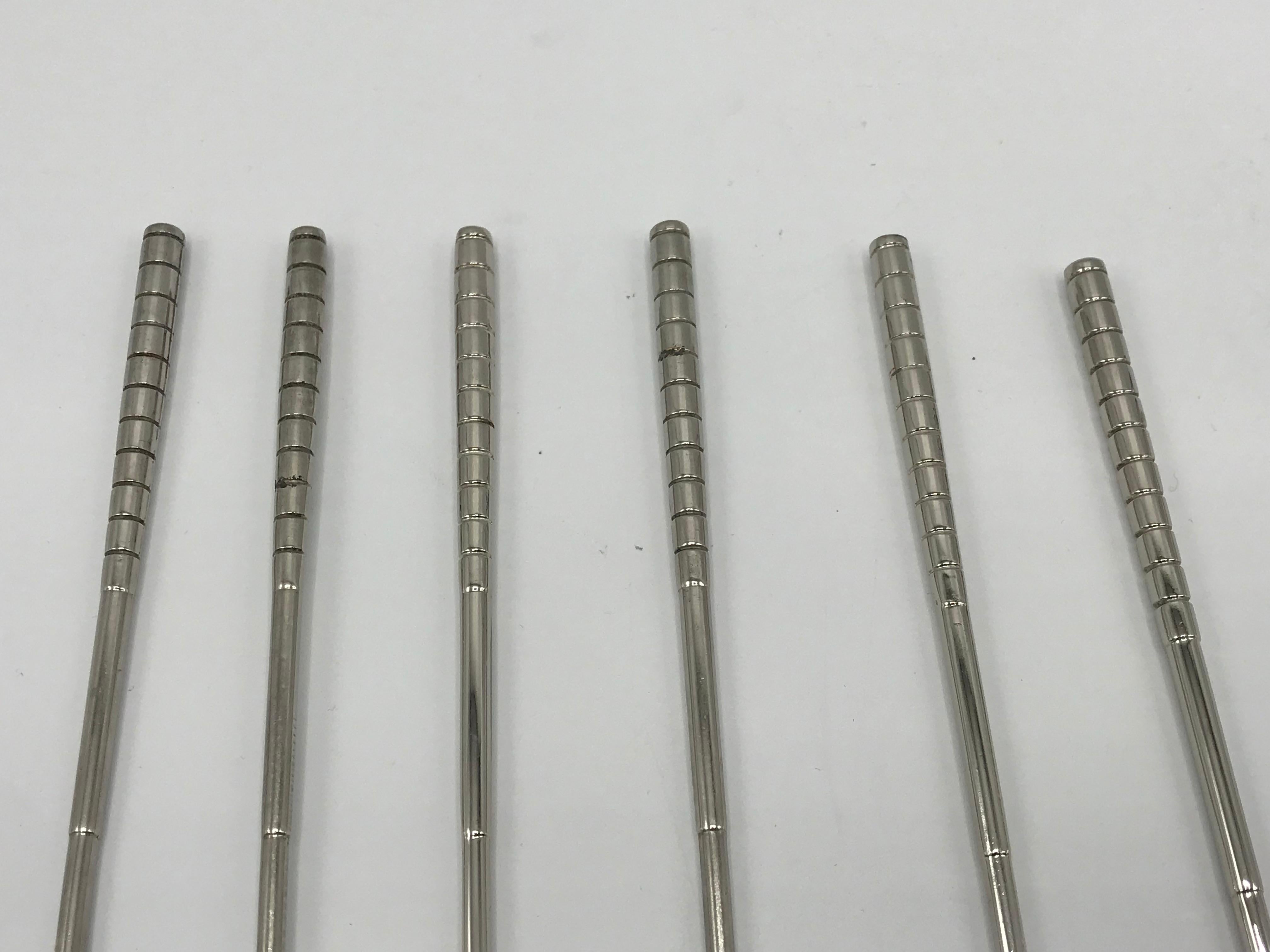 Silver Plate 1960s Silver-Plate Golf Club Cocktail Stir-Sticks, Set of Six