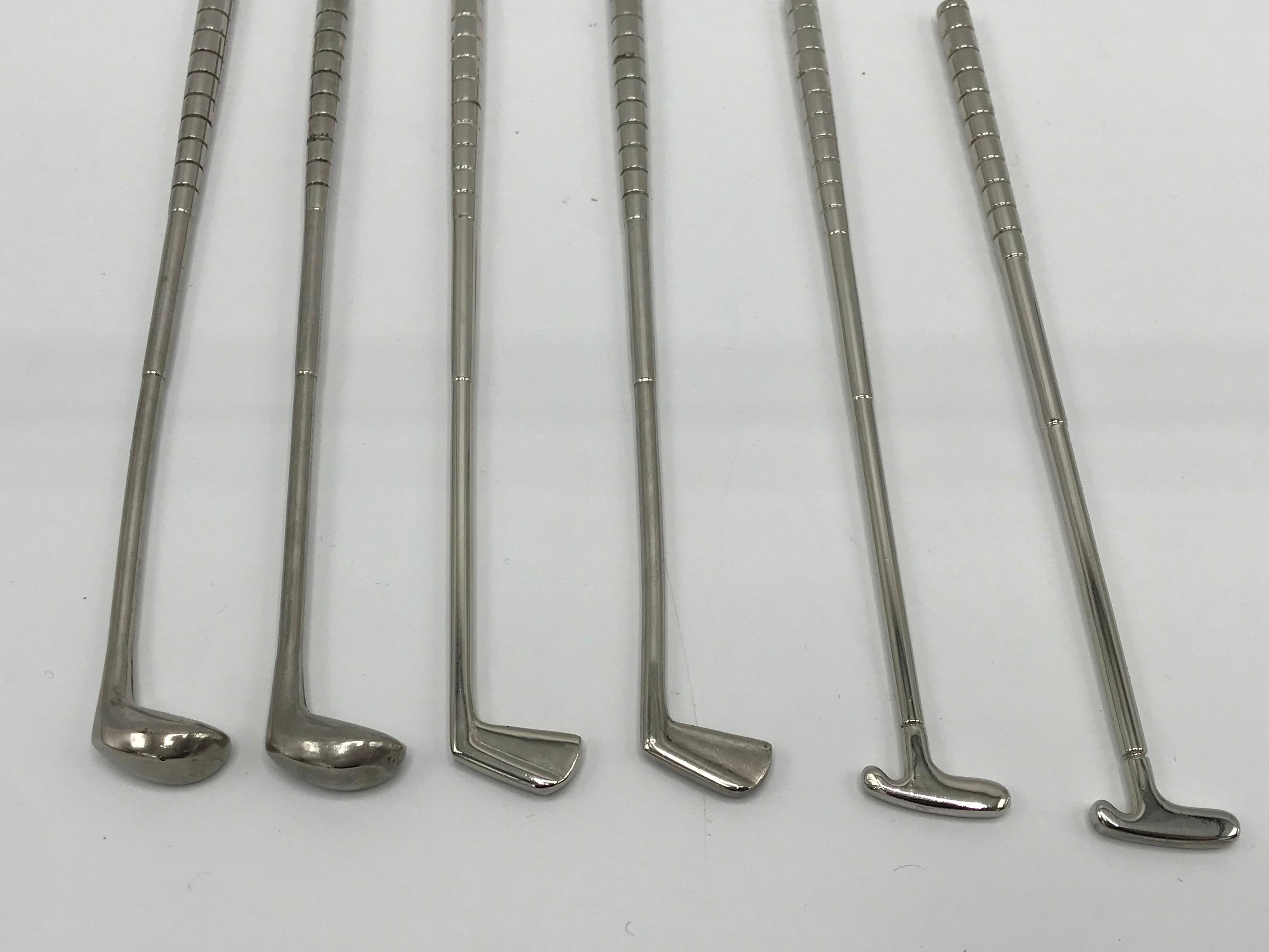 1960s Silver-Plate Golf Club Cocktail Stir-Sticks, Set of Six 1